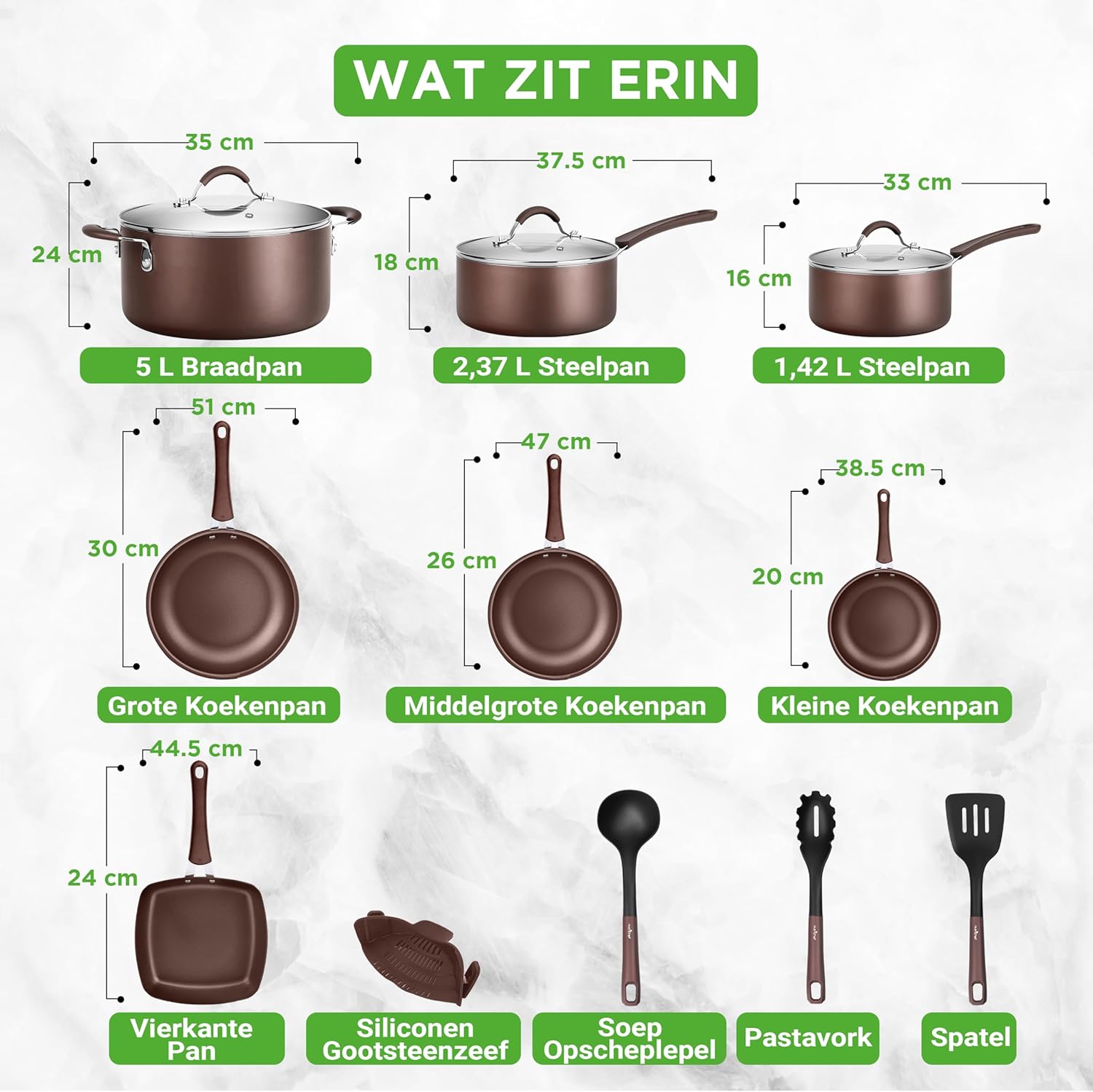 NutriChef Pannenset 14-delige Antiaanbak Kookset- Kookpannenset Over dit item 14-DELIGE SET: NutriChef biedt een 14-delige antiaanbak kookset, inclusief een sauspan van 1,4 liter en 2,4 liter met deksels, een braadpan van 4,7 liter met deksel, een grote k