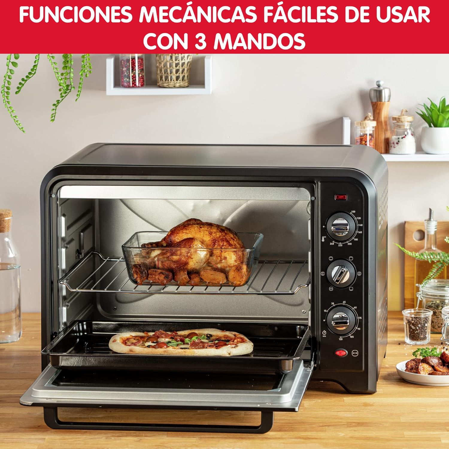 Moulinex Elektrische convectie oven 19 l compact Krachtige oven: compacte elektrische mini-oven met convectiewarmte, perfect voor dagelijkse gerechten Snel en homogeen koken: dankzij de roterende warmtefunctie krijg je in een mum van tijd perfecte bakresu