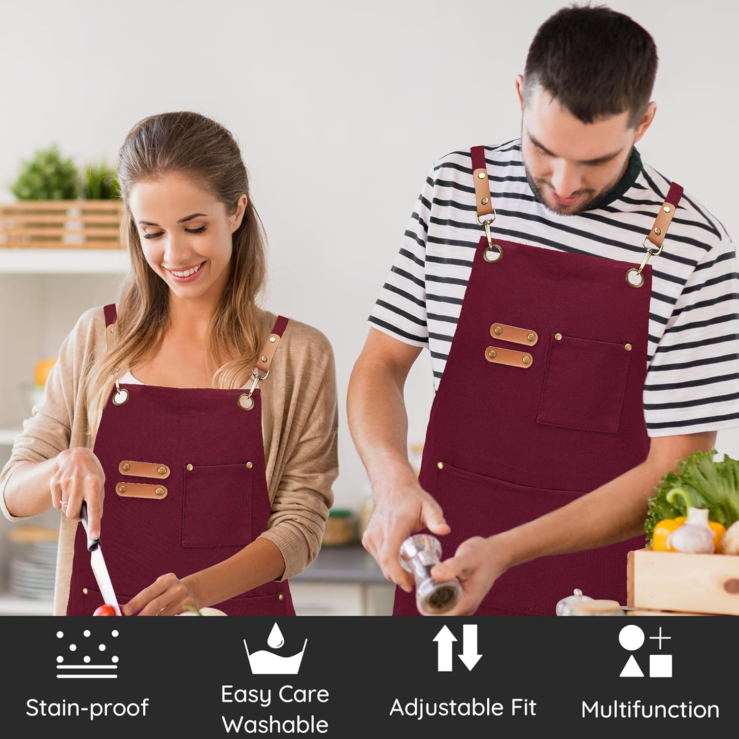 Canvasschorten, Werkschorten voor Mannen en Vrouwen, Chef-kokschorten met Verstelbare Riem en 3 Zakken, Schort voor Servers, Keuken, Koken, Bakken, Kunstenaar, Schilderen, Gekruiste Productgegevens Onderhoudsvoorschriften Machinewas Type sluiting Trekkoor