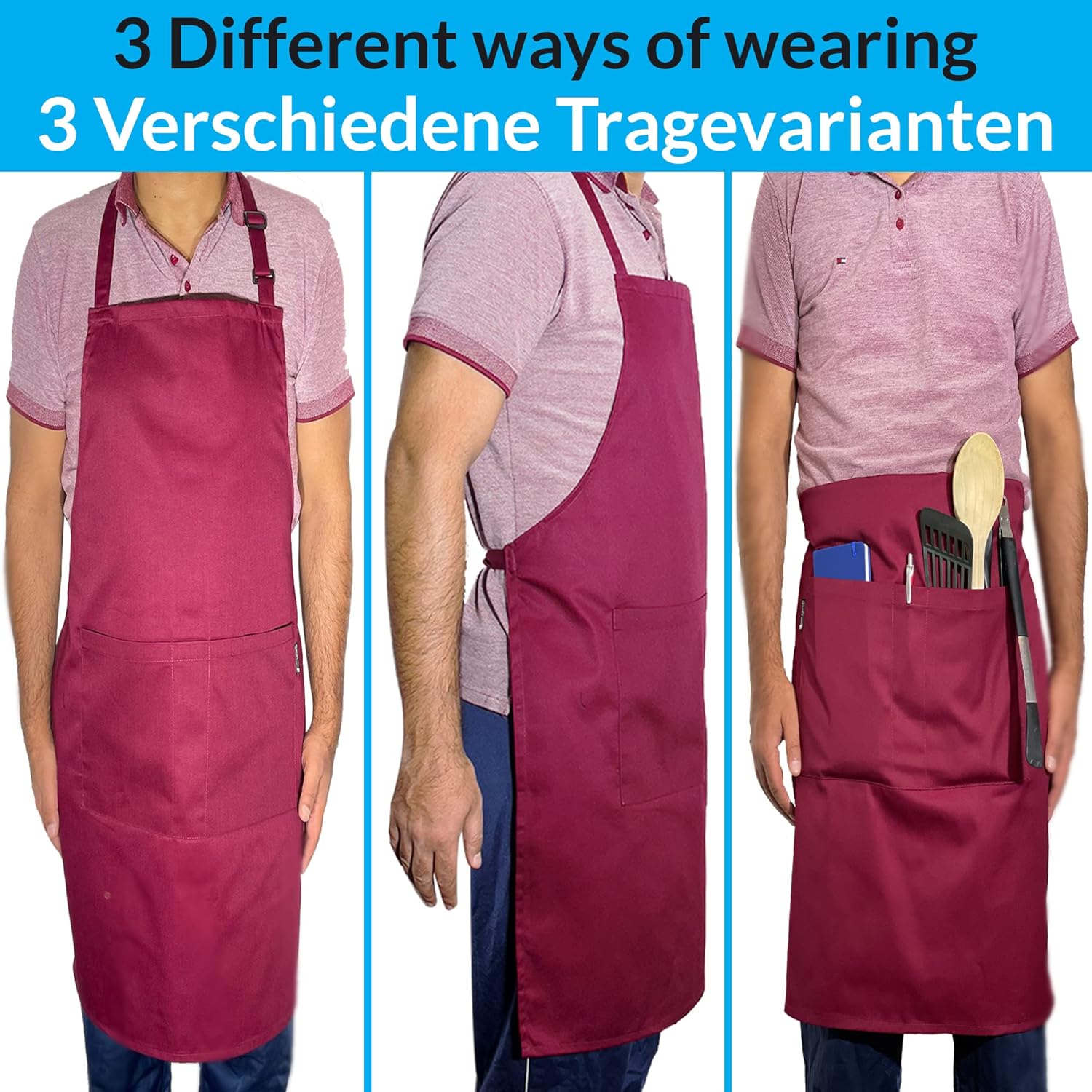 2 Stuks Chef Schort Waterdichte Schort met 3 Zakken Over dit item 💕65% polyester / 35% katoen beste mix voor schorten die bekend staan om hun duurzaamheid. Zij vervagen niet zo snel, verliezen snel hun vorm, kijken langer als nieuw, zijn minder naar vore