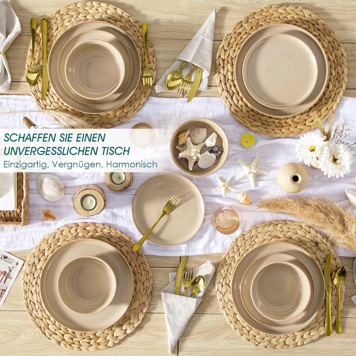vancasso PLAYA Tafelservies voor 6 personen, 18-delig, modern, aardewerk serviesset, bevat kom, dessertborden en platte borden, vaatwasmachinebestendig, blauw Compleet assortiment servies: de moderne vancasso PLAYA serviesset voor 6 personen omvat 6 komme
