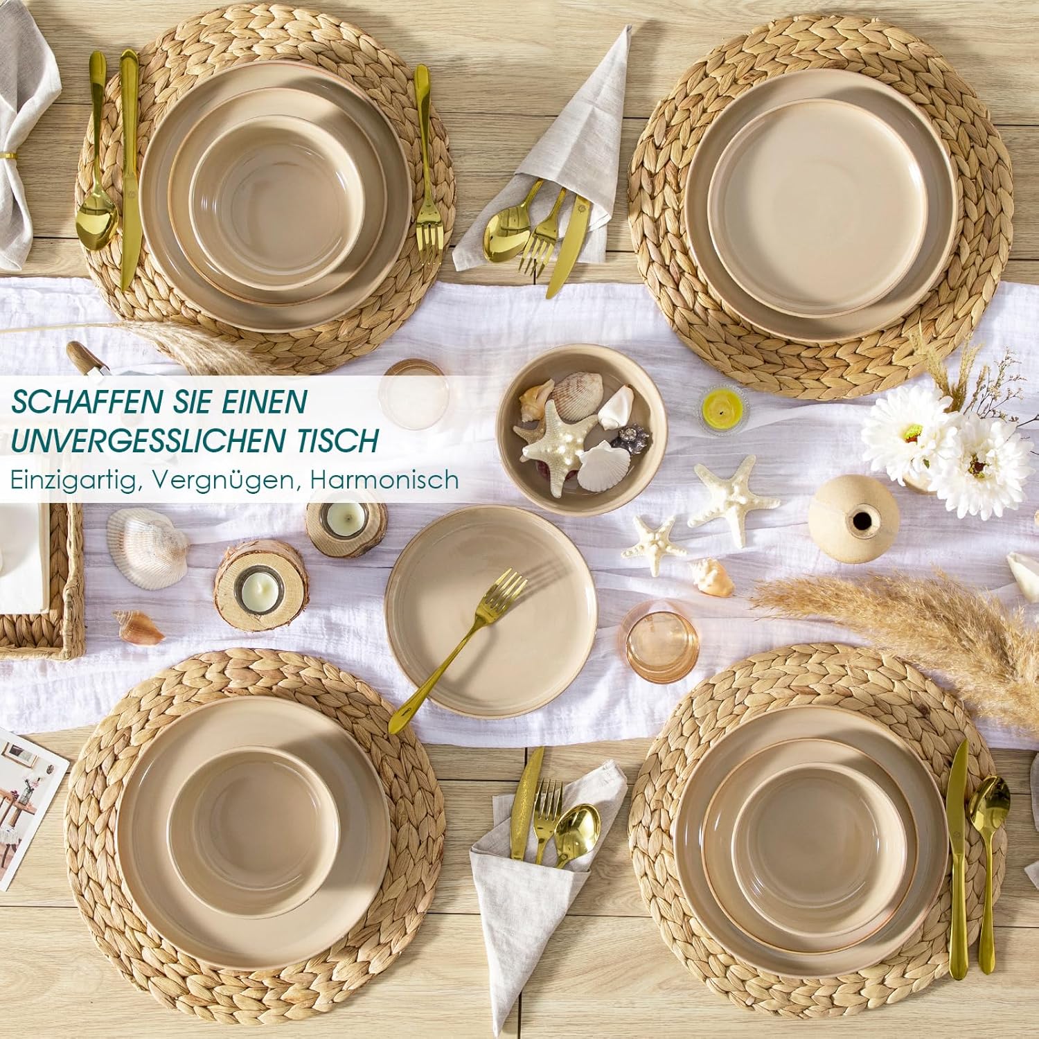 vancasso PLAYA Tafelservies voor 6 personen, 18-delig, modern, aardewerk serviesset, bevat kom, dessertborden en platte borden, vaatwasmachinebestendig, blauw Compleet assortiment servies: de moderne vancasso PLAYA serviesset voor 6 personen omvat 6 komme