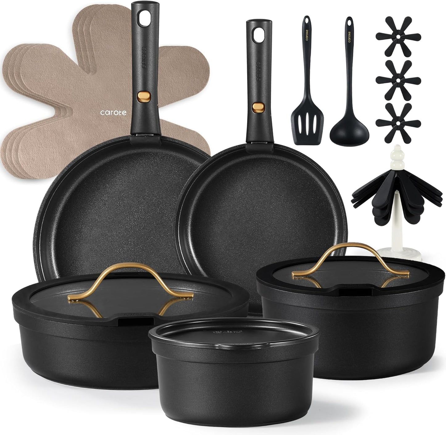 CAROTE Pannenset met afneembare handgrepen 20-delig anti-aanbak kookgerei Over dit item CAROTE Pannen/pannenset met afneembare handgrepen, pan, steelpan, wok, anti-aanbaklaag, koken, stapelbare pan, inductie, ovenbestendig, vaatwasser Voor een opgeruimde