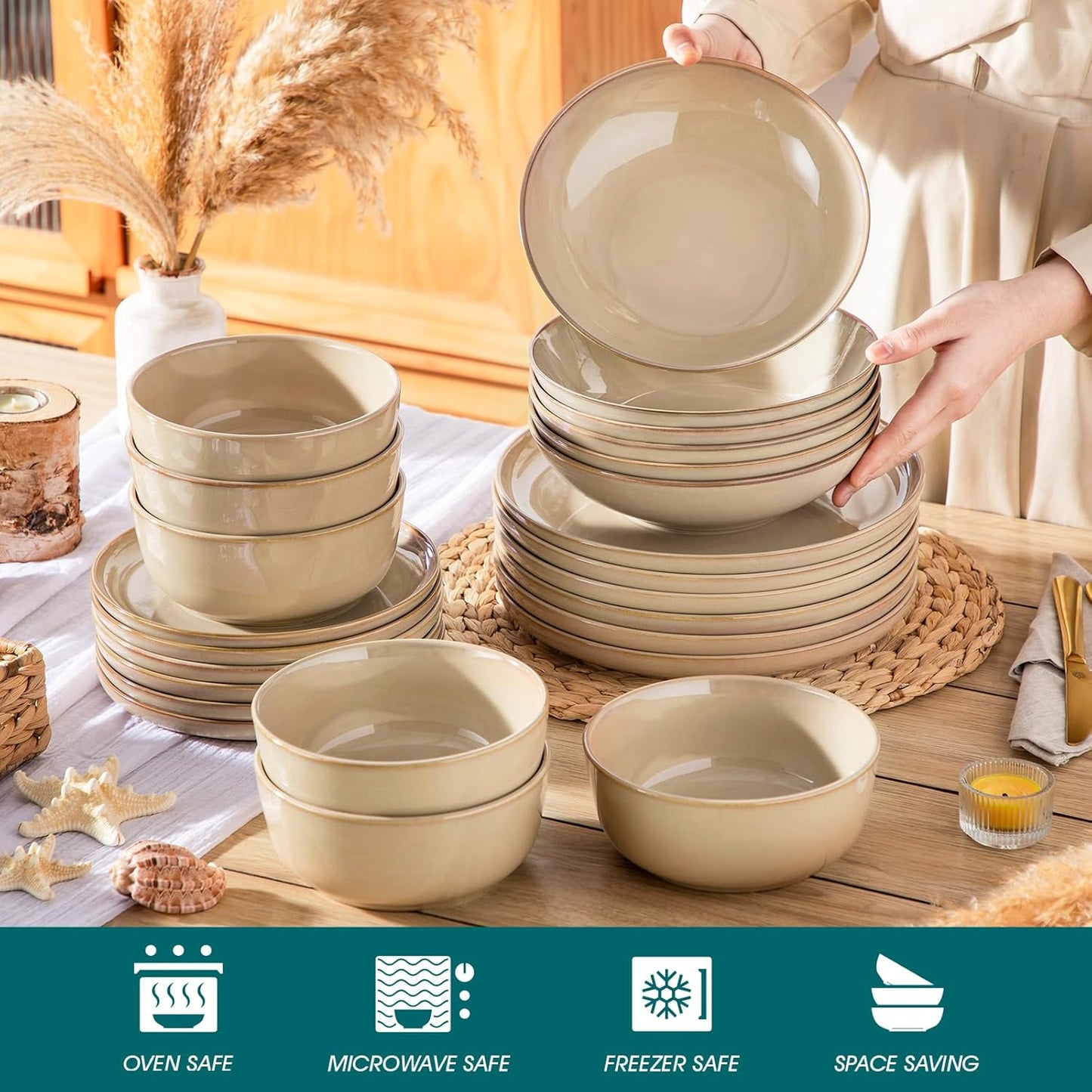 vancasso PLAYA Tafelservies voor 6 personen, 18-delig, modern, aardewerk serviesset, bevat kom, dessertborden en platte borden, vaatwasmachinebestendig, blauw Compleet assortiment servies: de moderne vancasso PLAYA serviesset voor 6 personen omvat 6 komme