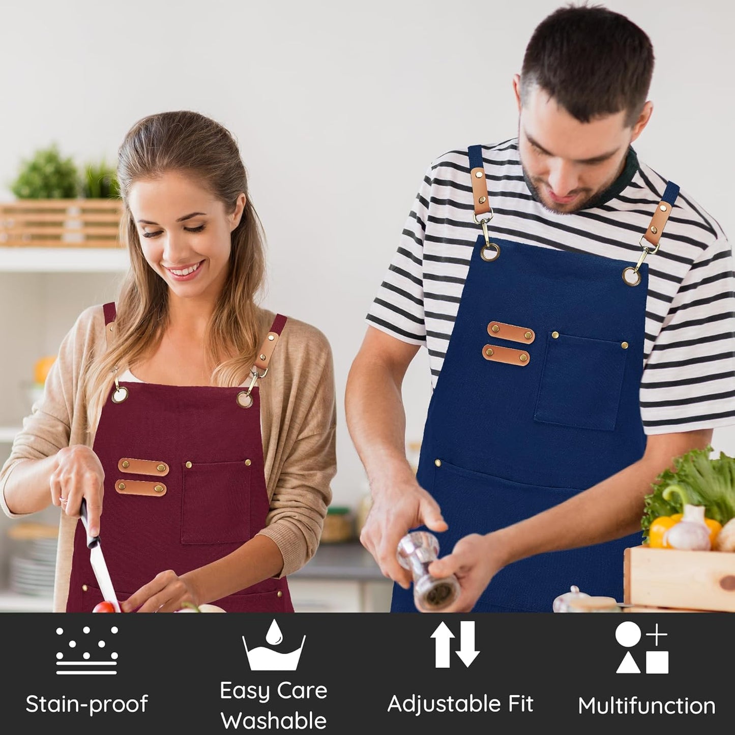 Canvasschorten, Werkschorten voor Mannen en Vrouwen, Chef-kokschorten met Verstelbare Riem en 3 Zakken, Schort voor Servers, Keuken, Koken, Bakken, Kunstenaar, Schilderen, Gekruiste Productgegevens Onderhoudsvoorschriften Machinewas Type sluiting Trekkoor