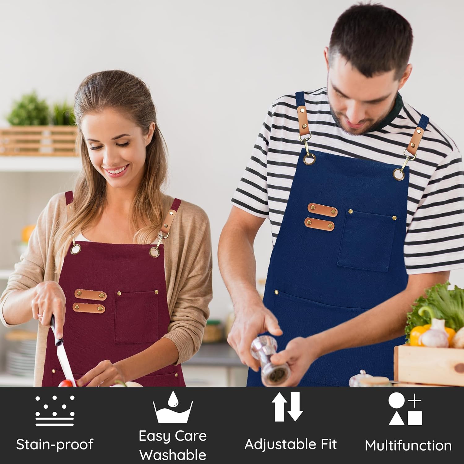 Canvasschorten, Werkschorten voor Mannen en Vrouwen, Chef-kokschorten met Verstelbare Riem en 3 Zakken, Schort voor Servers, Keuken, Koken, Bakken, Kunstenaar, Schilderen, Gekruiste Productgegevens Onderhoudsvoorschriften Machinewas Type sluiting Trekkoor