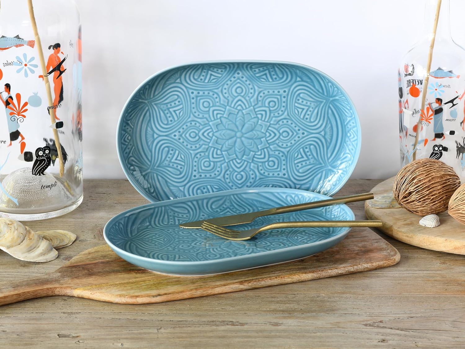 CreaTable, 21625, serie Orient Mandala, 2-delige serviesset, bordenset van porselein, vaatwasser- en magnetronbestendig, Made in Europe ✅ Elegante platenset: je krijgt hier een prachtige 2-delige platenset in een elegante ovale vorm met een diameter van 2