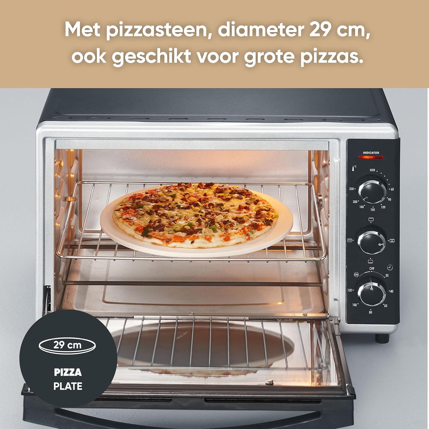 Severin To 2058 Bak-Toastoven, met Convectiefunctie, 1800 W, Incl. Pizzasteen, Zilver/Zwart Betrouwbare en praktische bak- en toastoven met recirculatiefunctie voor het bereiden van ovenschotels zoals frites, pizza of gebakken brood en cake - inclusief pi
