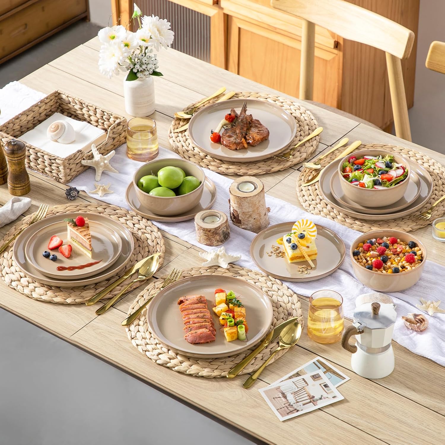 vancasso PLAYA Tafelservies voor 6 personen, 18-delig, modern, aardewerk serviesset, bevat kom, dessertborden en platte borden, vaatwasmachinebestendig, blauw Compleet assortiment servies: de moderne vancasso PLAYA serviesset voor 6 personen omvat 6 komme