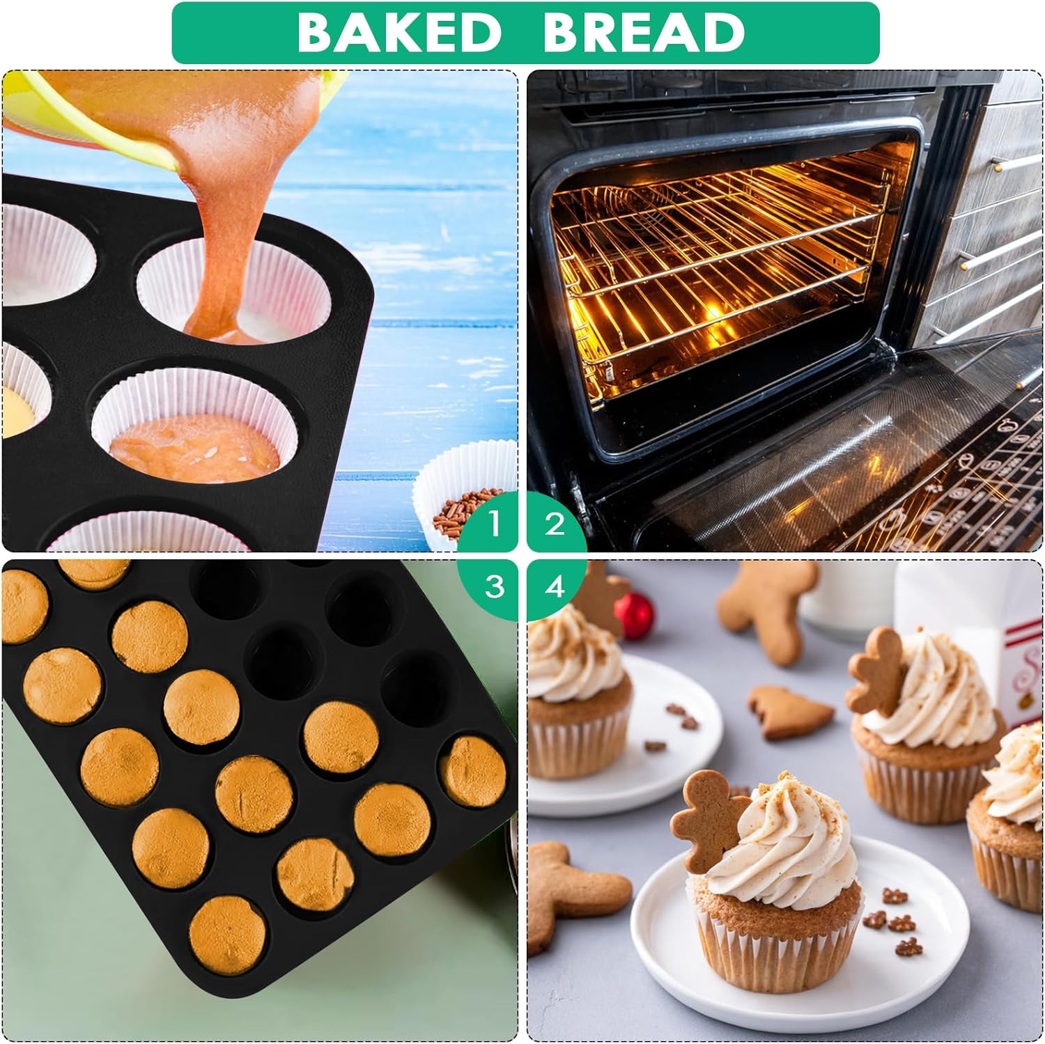 2 stuks mini muffinvorm siliconen, muffinvorm muffinvormpjes muffin bakvorm muffin bakvorm muffin muffin bakvorm 33 × 22 × 2,5 cm anti-aanbaklaag Geniet van heerlijke muffins, cupcakes en brownies met de Fousenuk siliconen vormen die speciaal zijn ontwikk