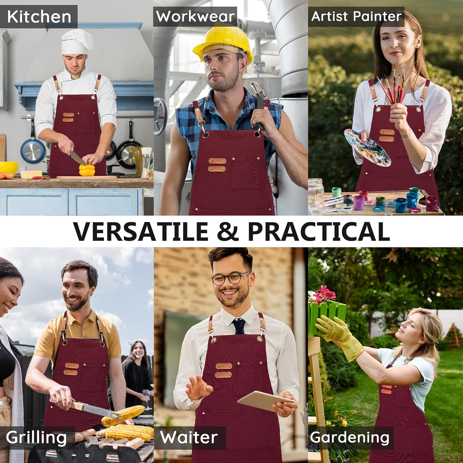Canvasschorten, Werkschorten voor Mannen en Vrouwen, Chef-kokschorten met Verstelbare Riem en 3 Zakken, Schort voor Servers, Keuken, Koken, Bakken, Kunstenaar, Schilderen, Gekruiste Productgegevens Onderhoudsvoorschriften Machinewas Type sluiting Trekkoor