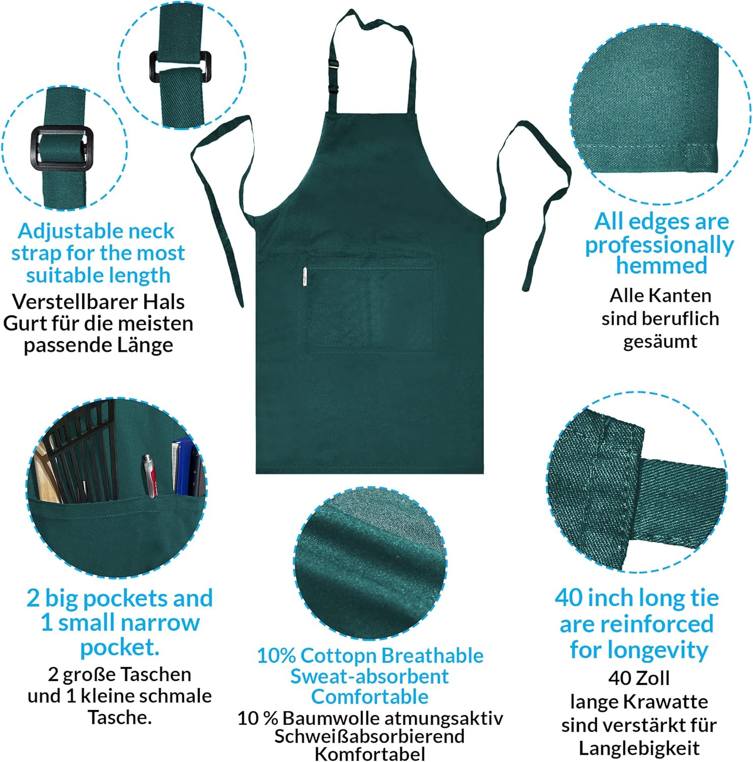 2 Stuks Chef Schort Waterdichte Schort met 3 Zakken Over dit item 💕65% polyester / 35% katoen beste mix voor schorten die bekend staan om hun duurzaamheid. Zij vervagen niet zo snel, verliezen snel hun vorm, kijken langer als nieuw, zijn minder naar vore