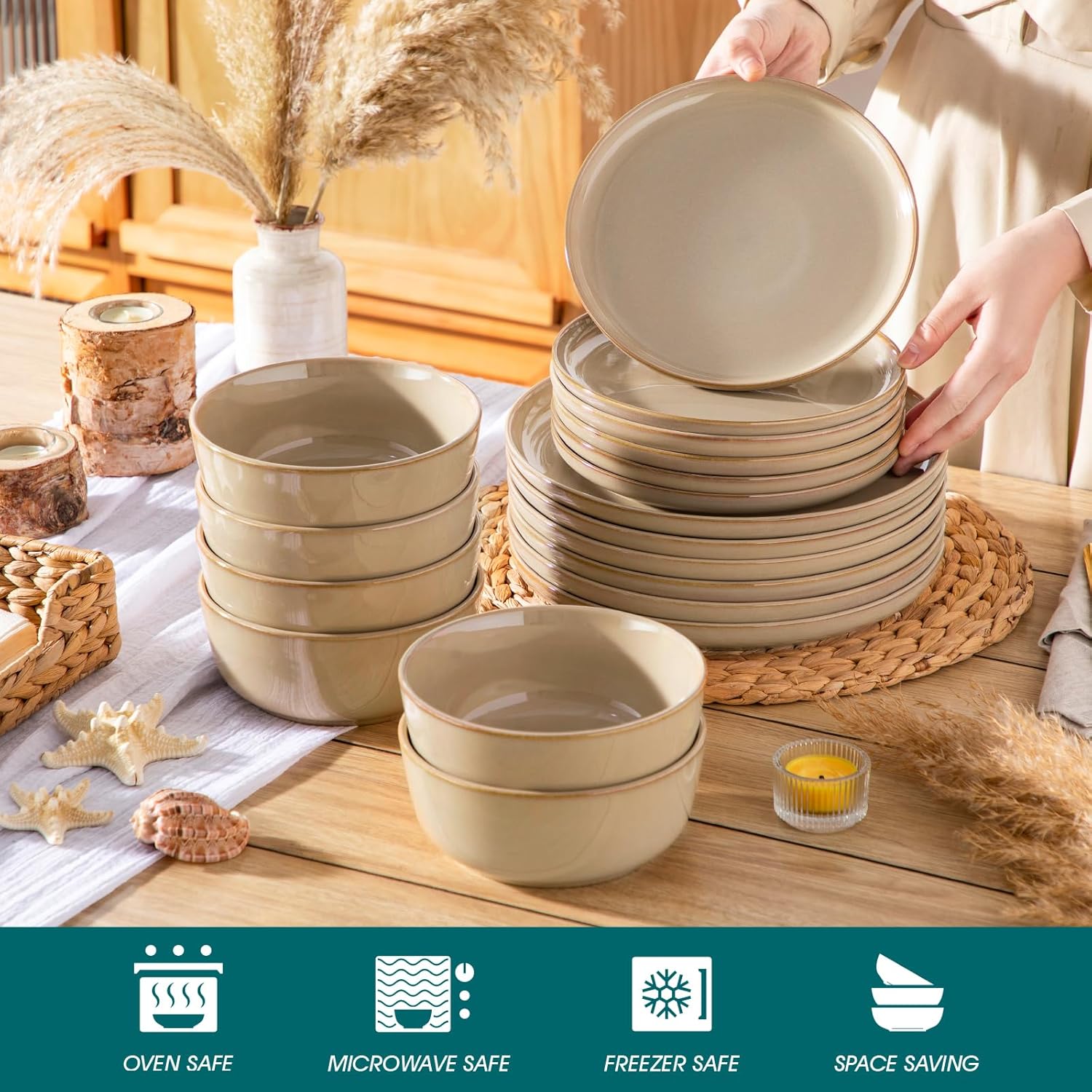 vancasso PLAYA Tafelservies voor 6 personen, 18-delig, modern, aardewerk serviesset, bevat kom, dessertborden en platte borden, vaatwasmachinebestendig, blauw Compleet assortiment servies: de moderne vancasso PLAYA serviesset voor 6 personen omvat 6 komme