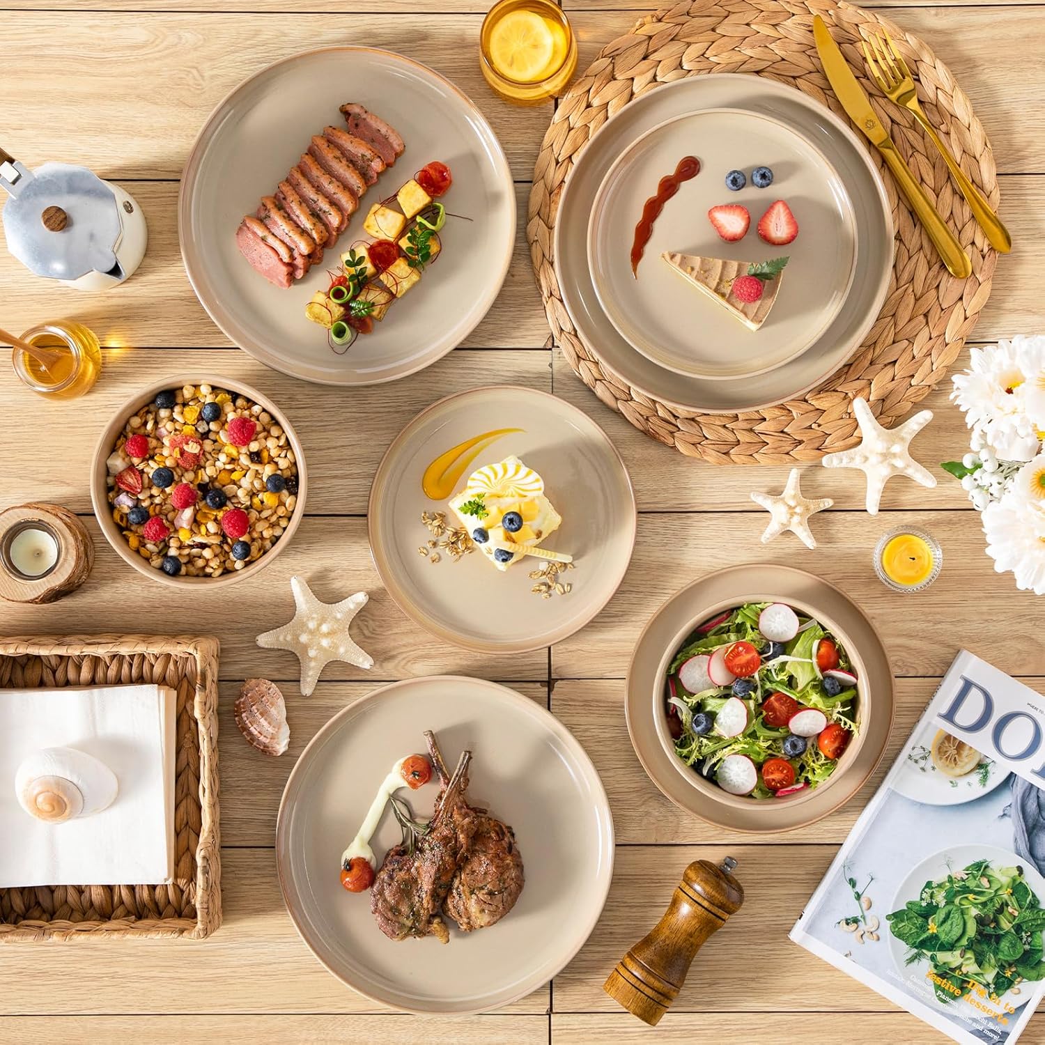 vancasso PLAYA Tafelservies voor 6 personen, 18-delig, modern, aardewerk serviesset, bevat kom, dessertborden en platte borden, vaatwasmachinebestendig, blauw Compleet assortiment servies: de moderne vancasso PLAYA serviesset voor 6 personen omvat 6 komme