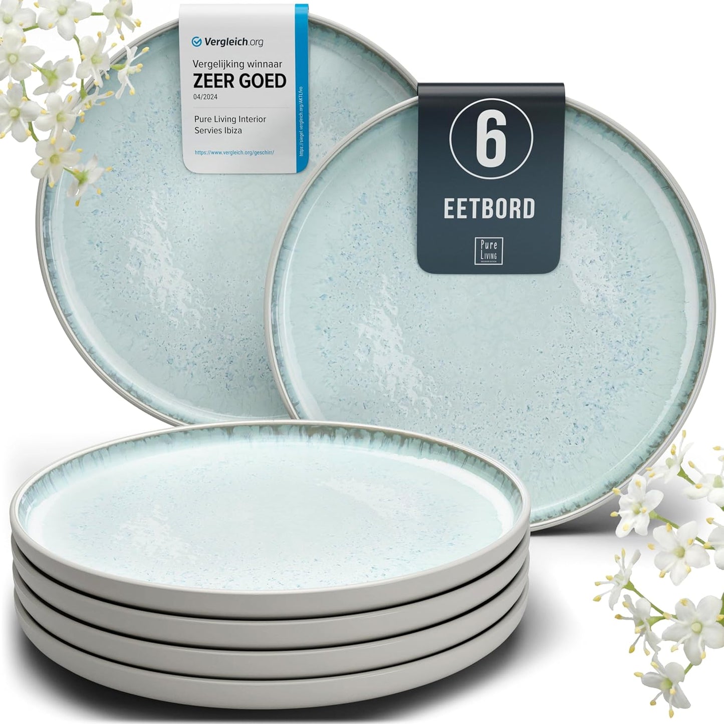 Aardewerk Servies Set Ibiza 36-delig - Vaatwasser-, Magnetron- en Krasbestendig Servies - Moderne Kommen en Borden Set voor 12 Personen - Tafelservice Pure Living in Licht Beige-blauw Deze 36-delige beige-blauwe servies set voor 12 personen combineert ele