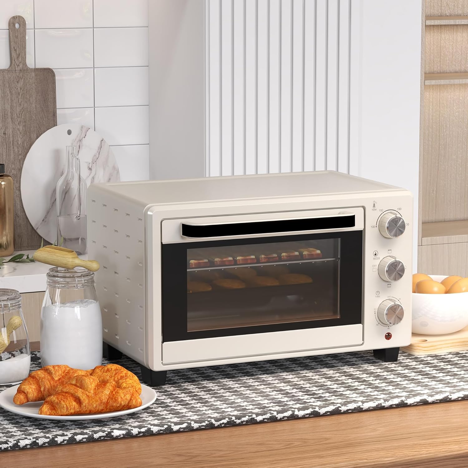 HOMCOM Mini Backoven 21L Pizza-Oven Individuell einstellbare Kocherlebnisse: Mit einer Temperaturwahl von 100 °C bis 230 °C und einem einstellbaren Timer des Tischbackofens bis zu 60 Minuten können Sie jedes Gericht genau nach Ihren Wünschen zubereiten. O