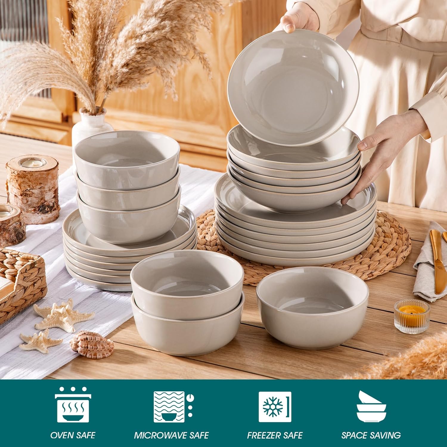 vancasso PLAYA Tafelservies voor 6 personen, 18-delig, modern, aardewerk serviesset, bevat kom, dessertborden en platte borden, vaatwasmachinebestendig, blauw Compleet assortiment servies: de moderne vancasso PLAYA serviesset voor 6 personen omvat 6 komme