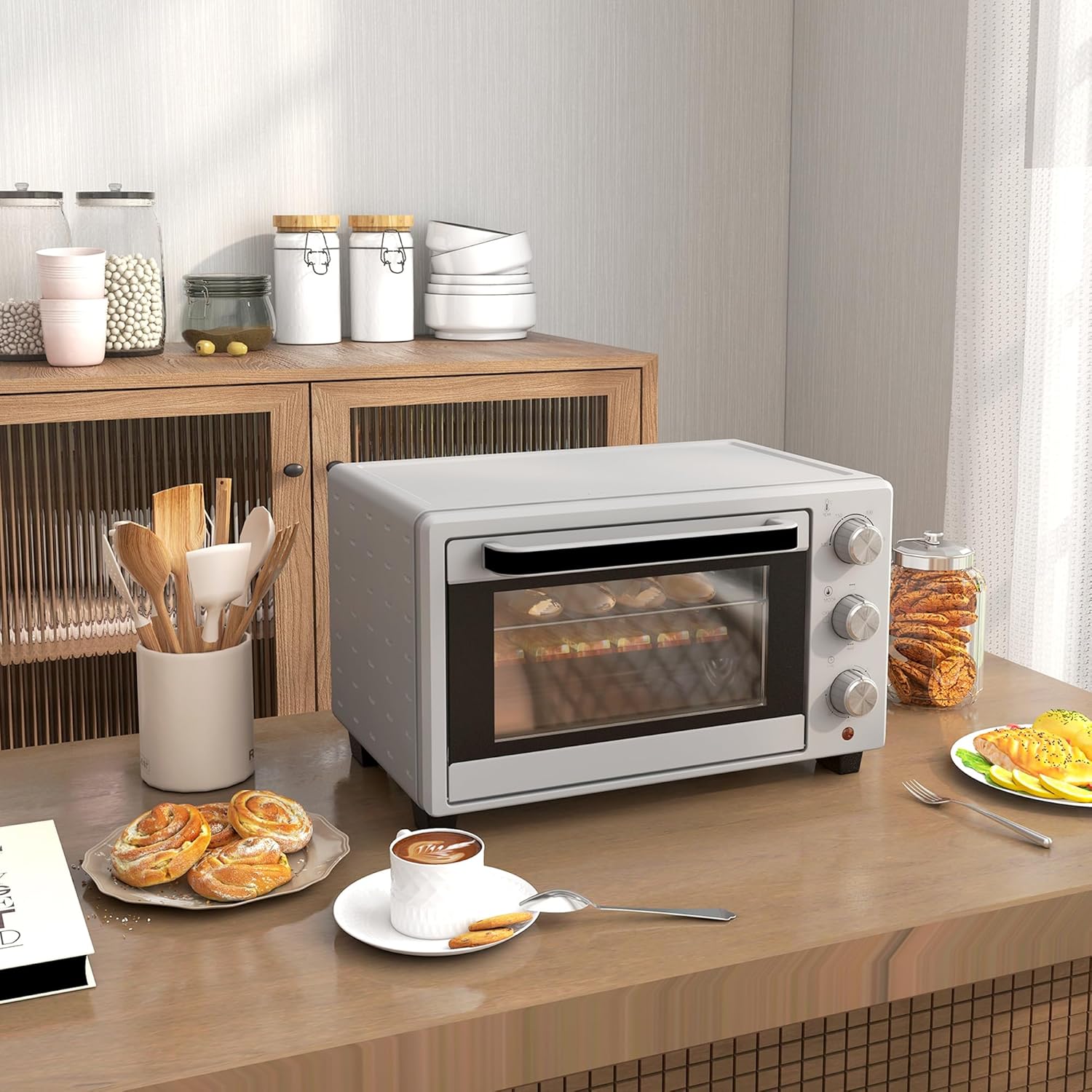 HOMCOM Mini Backoven 21L Pizza-Oven Individuell einstellbare Kocherlebnisse: Mit einer Temperaturwahl von 100 °C bis 230 °C und einem einstellbaren Timer des Tischbackofens bis zu 60 Minuten können Sie jedes Gericht genau nach Ihren Wünschen zubereiten. O