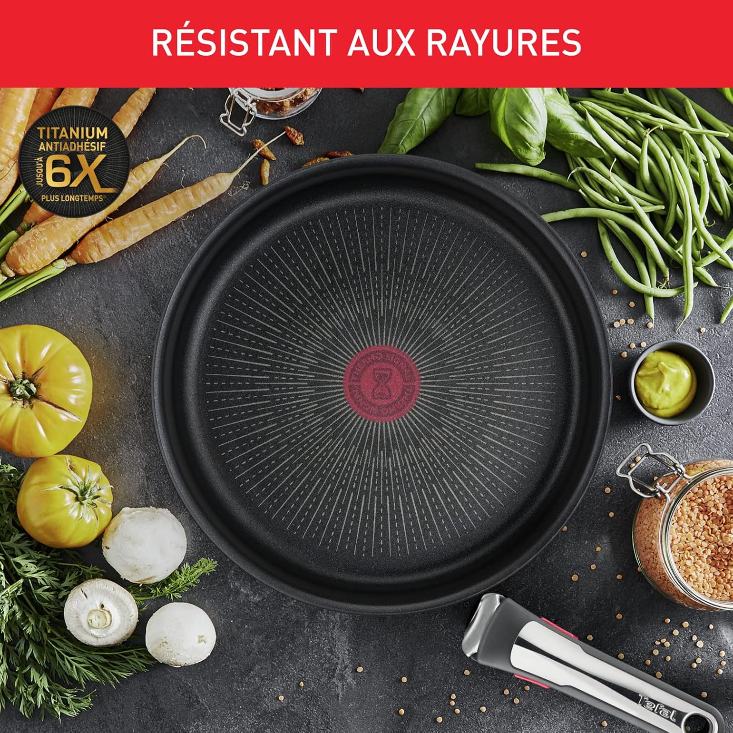 Tefal Ingenio Crêpepan 27 cm, inductie, antiaanbaklaag INGENIO Het is veel meer dan een pan: je kunt op de bakplaat bakken, je recepten in de oven gratineren en restjes in de koelkast bewaren Inhoud: pannenkoekenpan met antiaanbaklaag, 27 cm Ruimtebespare