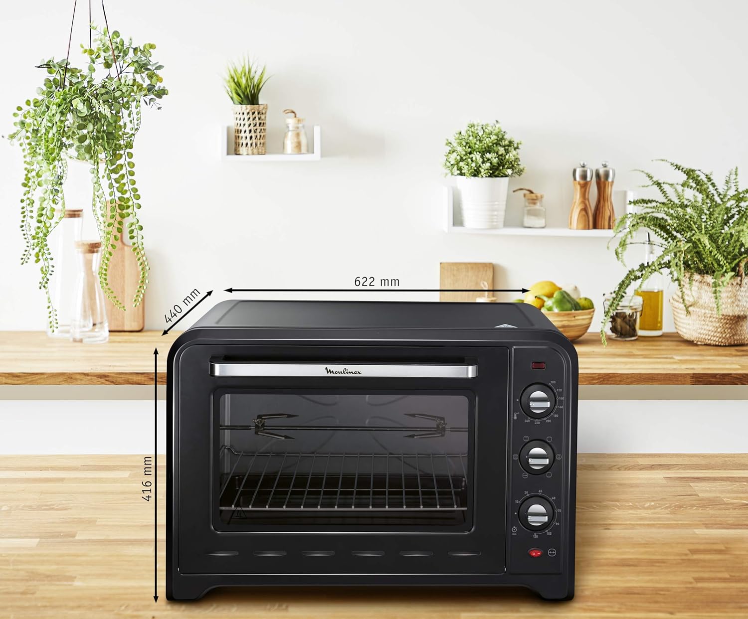 Moulinex Elektrische convectie oven 19 l compact Krachtige oven: compacte elektrische mini-oven met convectiewarmte, perfect voor dagelijkse gerechten Snel en homogeen koken: dankzij de roterende warmtefunctie krijg je in een mum van tijd perfecte bakresu