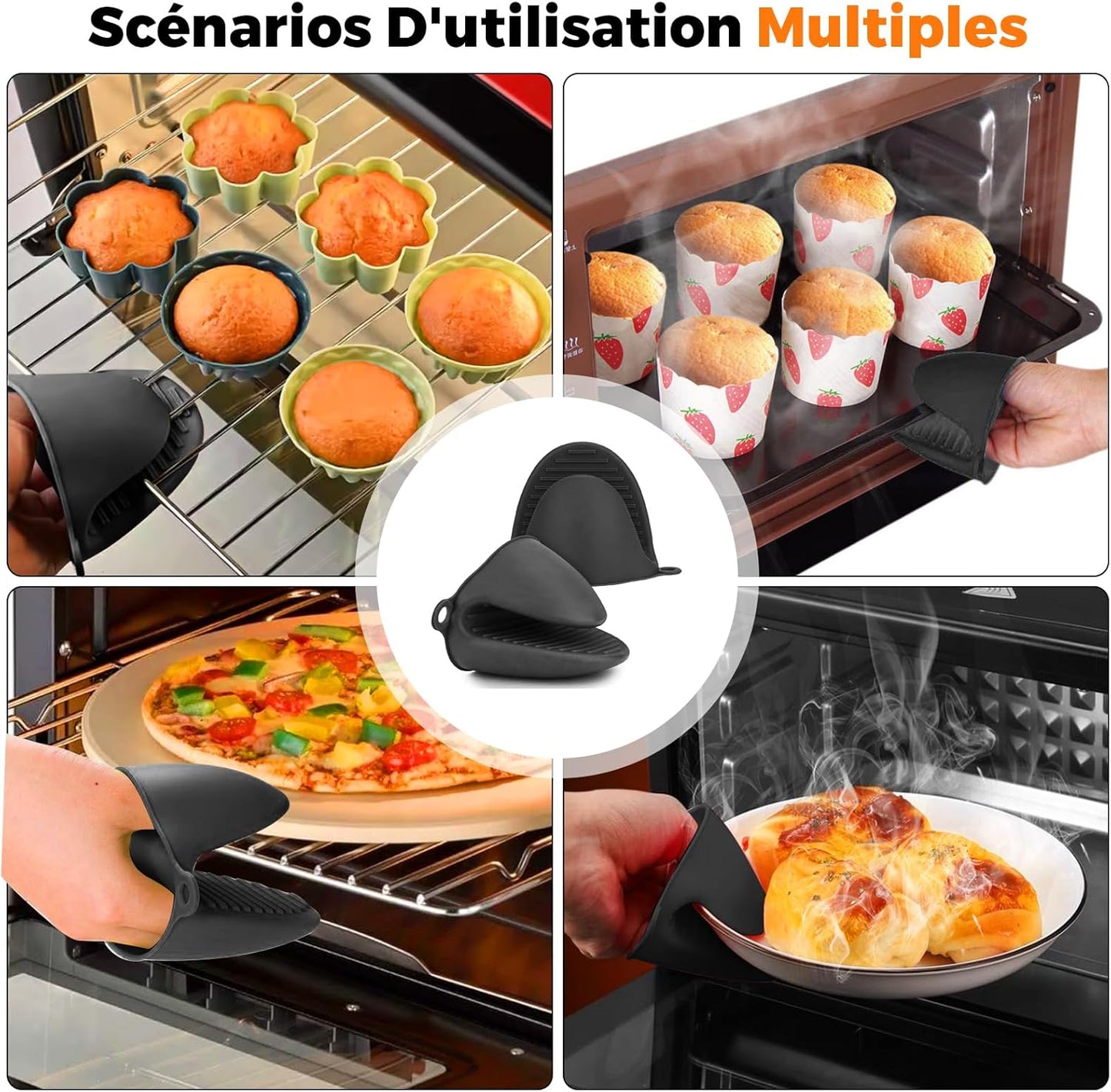 1 Paar Dikke Siliconen Keukenhandschoenen, Hittebestendige Ovenhandschoenen, Antislip Keukenhandschoenen, Hittebestendige Keukenhandschoen voor Koken, Barbecue, Koken, Zwart WARMTEBESTENDIG MATERIAAL: Ontdek de uitzonderlijke kwaliteit van deze ovenhandsc