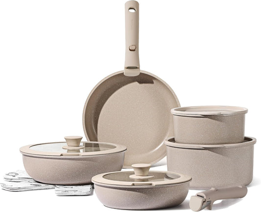 CAROTE 15-delige kookgerei set met afneembare handgrepen inductie compatibele Over dit item Verhoog uw kookervaring met de ultieme 15-delige kookgerei! Ontworpen voor een moderne levensstijl, combineert deze kookgerei functionaliteit en elegantie. De afne