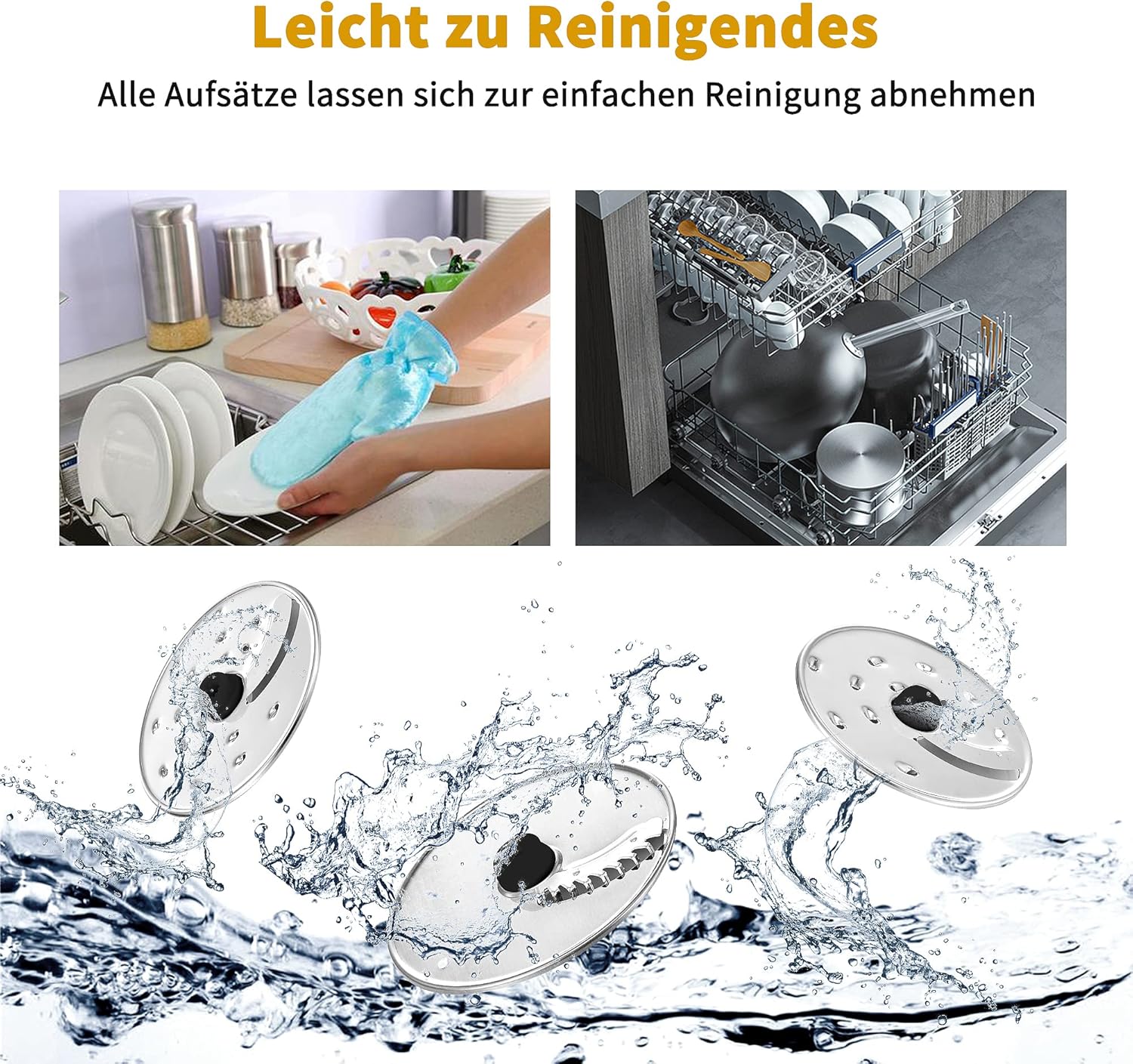 SNDOAS Keukenmachine, 1100 W Food processor, Mengkom van 3,2 liter, Deegkneden, Keukenmachine hakmolen, 1,5 l mixer, Molen, Zilver Multifunctionele Keukenmachine: SNDOAS keukenmachines zilver YYFP405SL kan kneden, hakken, fijn of uitgebreid snijden, mixen