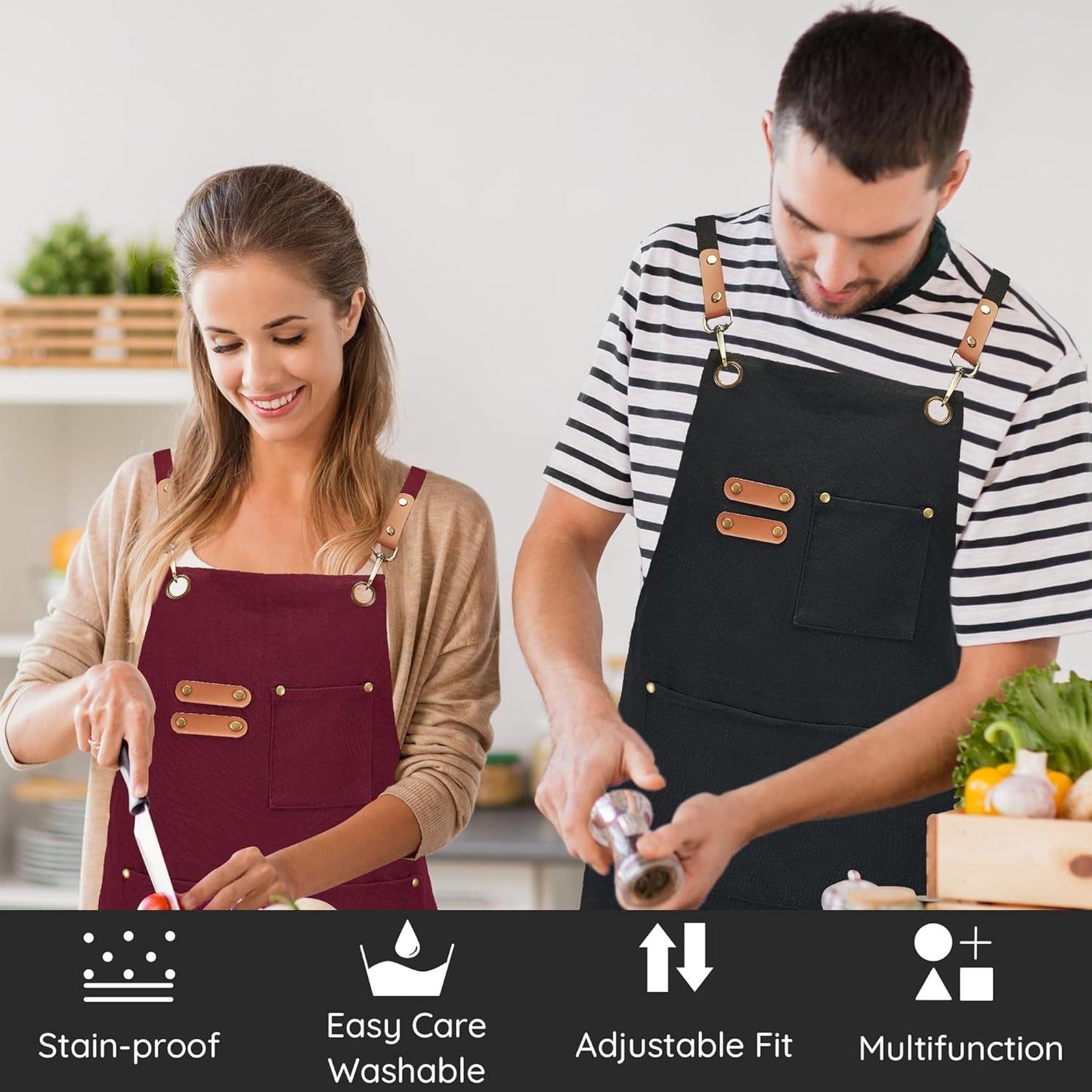 Canvasschorten, Werkschorten voor Mannen en Vrouwen, Chef-kokschorten met Verstelbare Riem en 3 Zakken, Schort voor Servers, Keuken, Koken, Bakken, Kunstenaar, Schilderen, Gekruiste Productgegevens Onderhoudsvoorschriften Machinewas Type sluiting Trekkoor