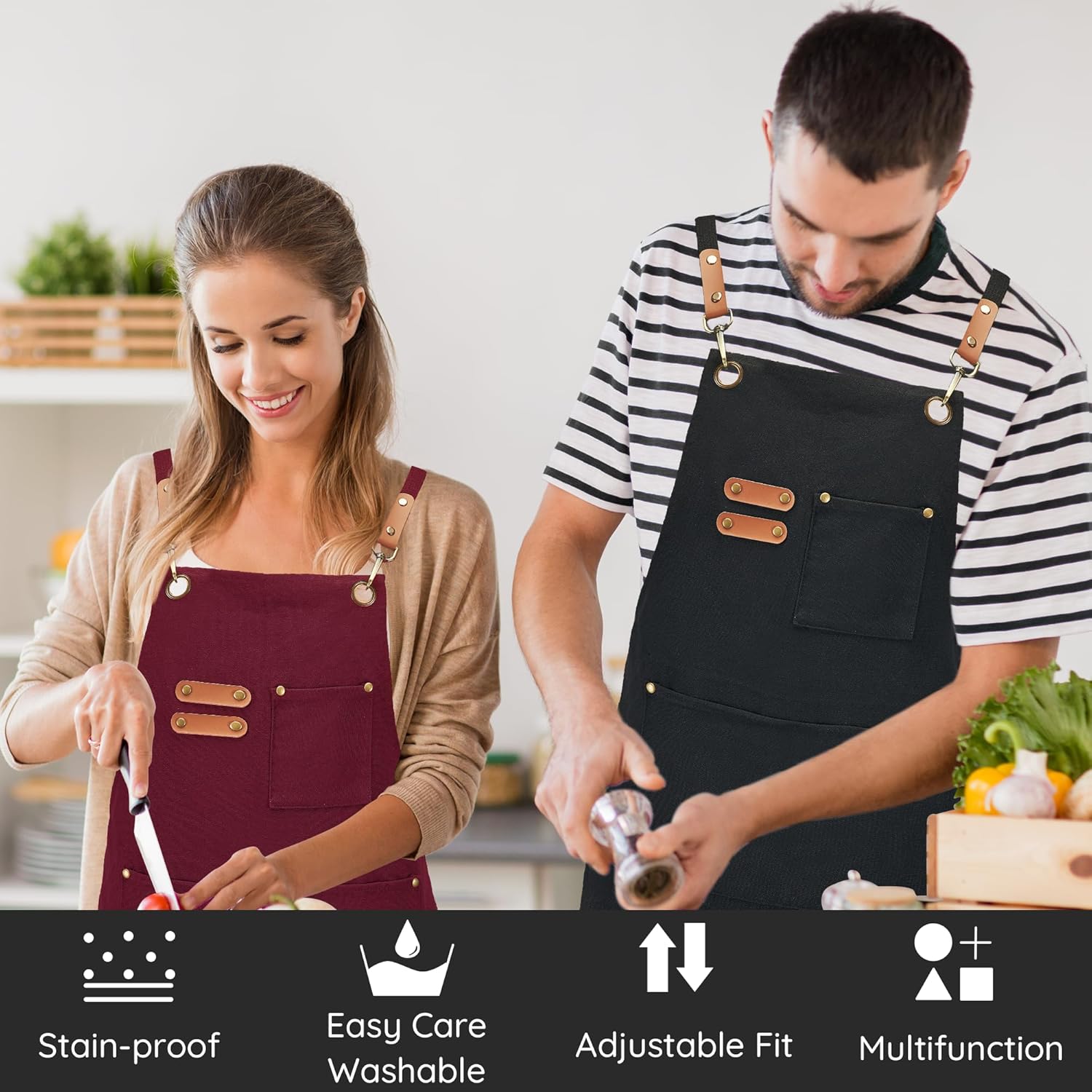 Canvasschorten, Werkschorten voor Mannen en Vrouwen, Chef-kokschorten met Verstelbare Riem en 3 Zakken, Schort voor Servers, Keuken, Koken, Bakken, Kunstenaar, Schilderen, Gekruiste Productgegevens Onderhoudsvoorschriften Machinewas Type sluiting Trekkoor