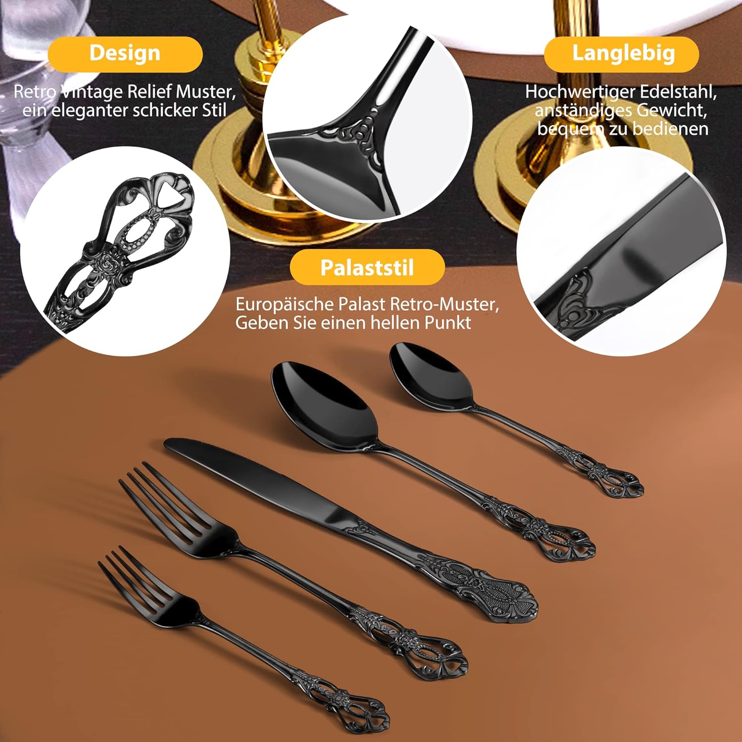 Bestekset, 20-delige bestekset voor 4 personen Over dit item Luxe Royal design: net als zijn naam geeft deze bestekset een koninklijke overeenkomst voor je tafel en een uitstekende uitstraling om indruk te maken op familie en vrienden. De moderne glanzend