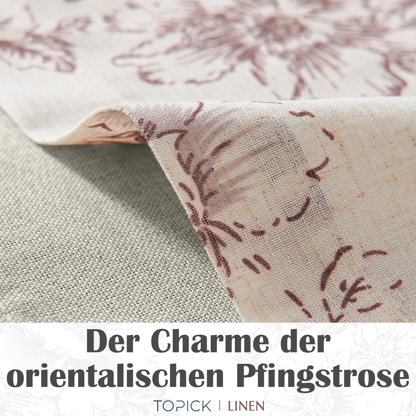 TOPICK Vitrage, linnenlook, boerderij, bloemen, klein raamgordijn, dubbellaags verduistering, korte keukengordijnen voor woonkamer, keuken, staafzak, 1 stuk, 125 x 45 cm (b x h), rood op beige Linnen gordijnen met bloem: dompel je huis onder in de seizoen