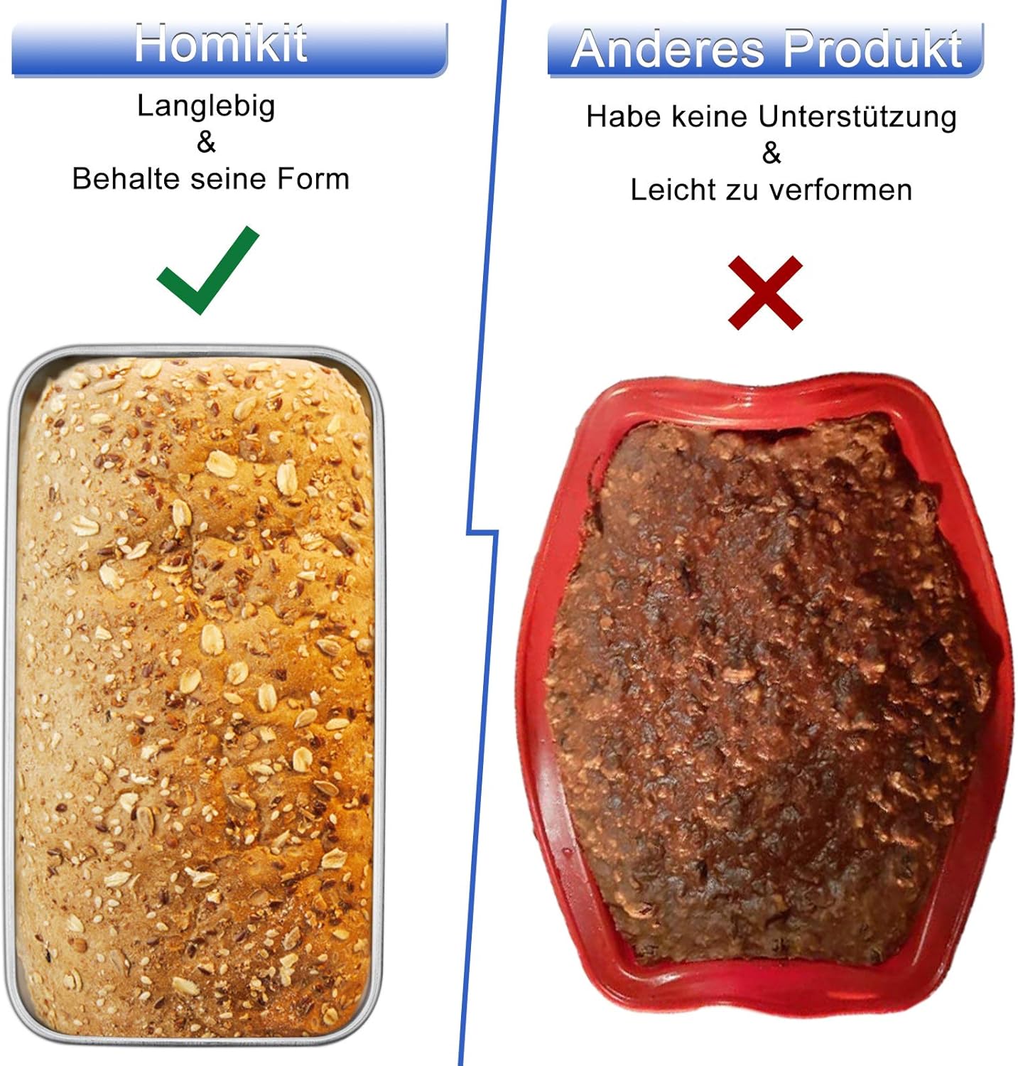 Homikit Bakvorm, set van 2 roestvrij staal voor brood en cake Gezond materiaal: de Homikit bakvormset bestaat uit voedselveilig roestvrij staal zonder chemische coating van je levensmiddelen, nikkelvrij en roestbestendig voor langdurig gebruik Zware belas