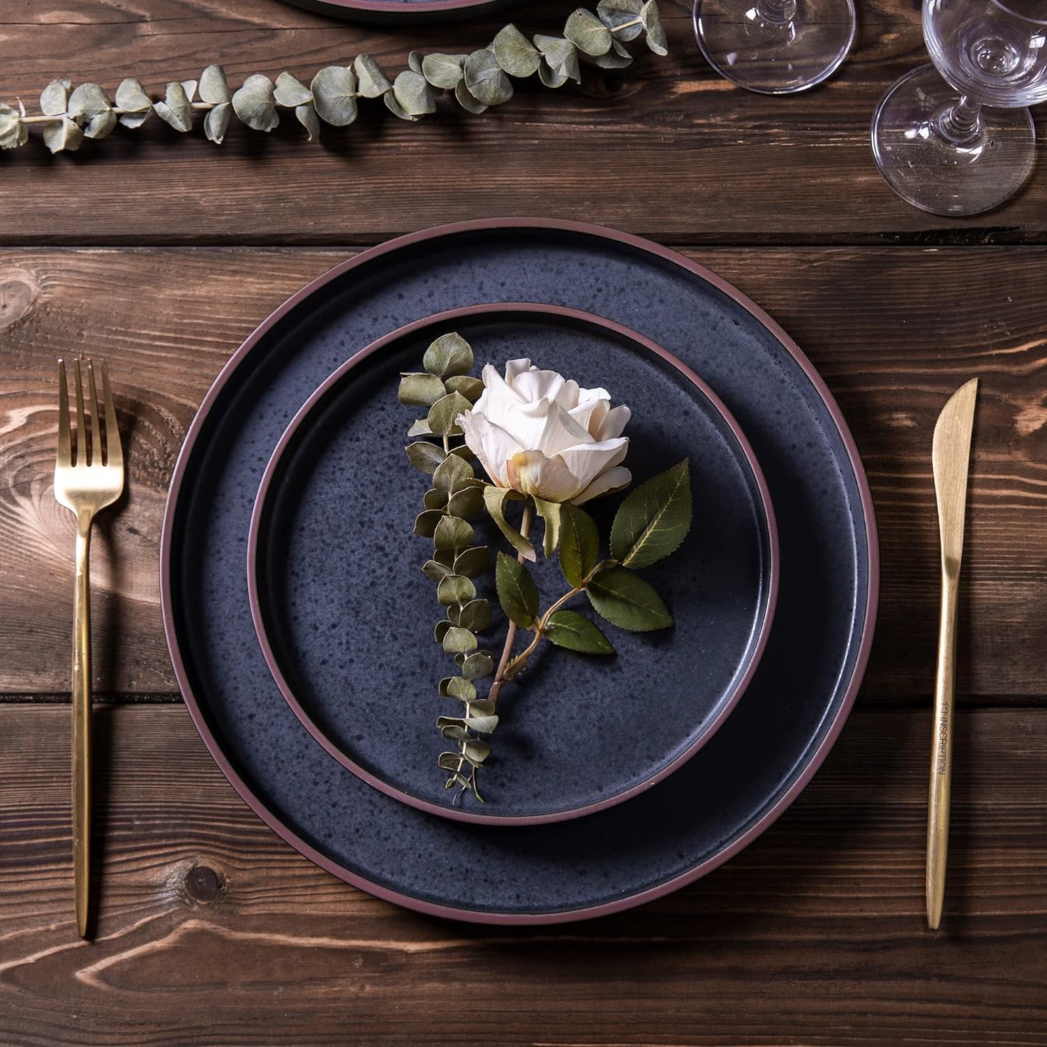 LeRatio Diner Set voor 6, 18-delige set borden en kommen van aardewerk, chip- en krasbestendig serviesset, oven- en vaatwasser- en magnetronbestendige serviesset (gespikkelde zwart-witte rand, servies LeRatio Diner Set voor 6, 18-delige set borden en komm