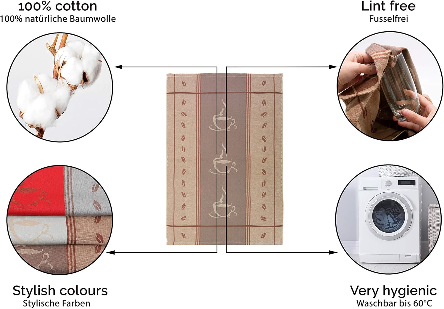 Set van 5 theedoeken vaatdoeken katoen, 70cm x 50cm bruin Over dit item ZOLLNER: Ons hotel- en restaurantlinnen wordt in heel Europa miljoenen keren gebruikt en wordt door onze klanten zeer gewaardeerd om zijn hoge kwaliteit en duurzaamheid. Voor extra ab