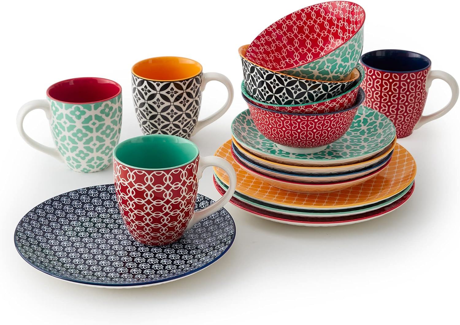 DOWAN Keramische serviessets, 16-delige serviesset voor 4, decoratieve borden en kommensets, porseleinen dinersaladeborden, mokken en soepkommen set voor keuken, housewarming cadeau DOWAN porseleinen serviesets, 16-delige schotelset, service voor 4, leven