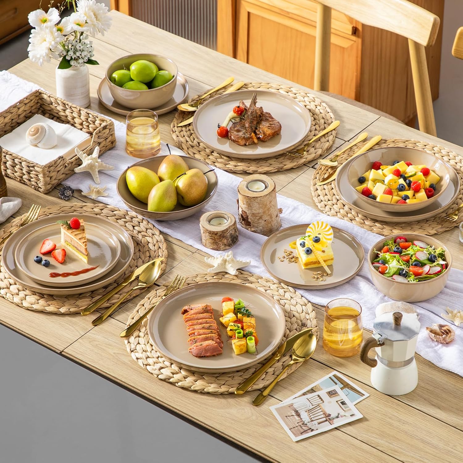 vancasso PLAYA Tafelservies voor 6 personen, 18-delig, modern, aardewerk serviesset, bevat kom, dessertborden en platte borden, vaatwasmachinebestendig, blauw Compleet assortiment servies: de moderne vancasso PLAYA serviesset voor 6 personen omvat 6 komme