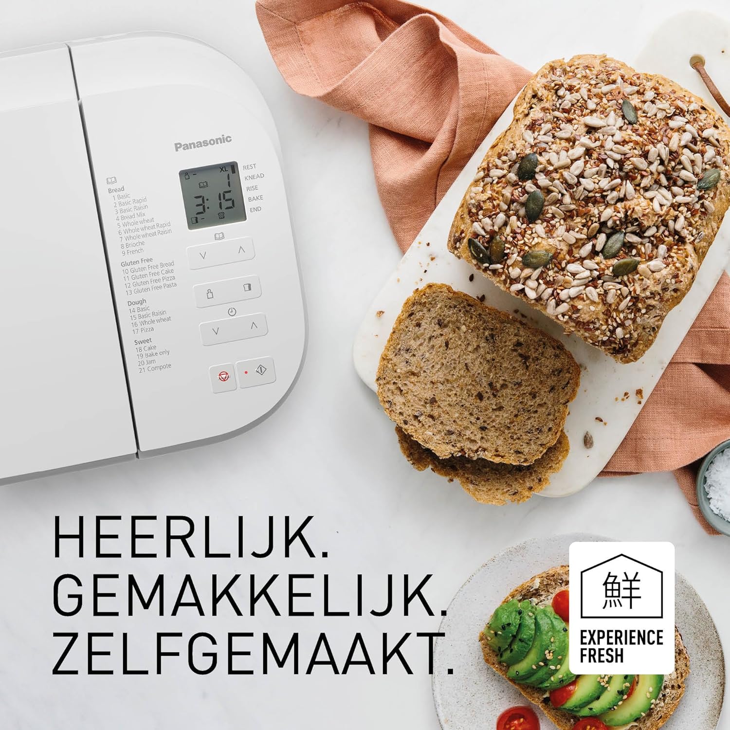 Panasonic SD-B2510 Automatische broodbakmachine, 850 W, temperatuursensor, digitale timer 13 uur, 25 programma's, wit Geniet elke dag van een ander brood: dankzij 25 voorgeprogrammeerde modi voor brood, deeg, compot en jam; bovendien drie nieuwe recepten,