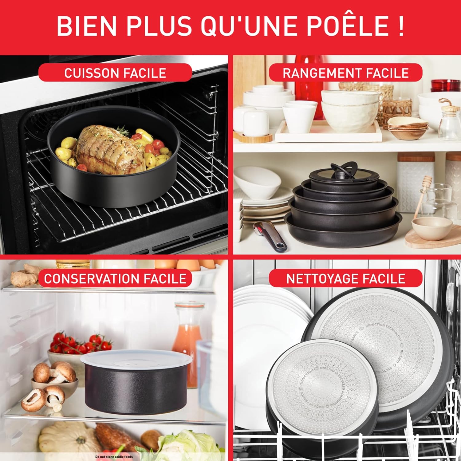 Tefal Ingenio Crêpepan 27 cm, inductie, antiaanbaklaag INGENIO Het is veel meer dan een pan: je kunt op de bakplaat bakken, je recepten in de oven gratineren en restjes in de koelkast bewaren Inhoud: pannenkoekenpan met antiaanbaklaag, 27 cm Ruimtebespare