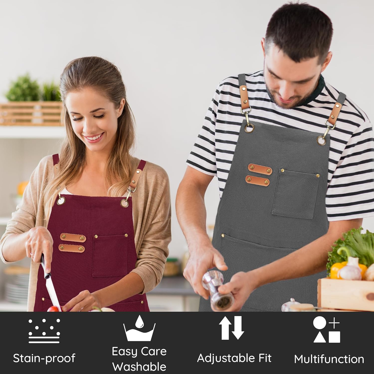Canvasschorten, Werkschorten voor Mannen en Vrouwen, Chef-kokschorten met Verstelbare Riem en 3 Zakken, Schort voor Servers, Keuken, Koken, Bakken, Kunstenaar, Schilderen, Gekruiste Productgegevens Onderhoudsvoorschriften Machinewas Type sluiting Trekkoor