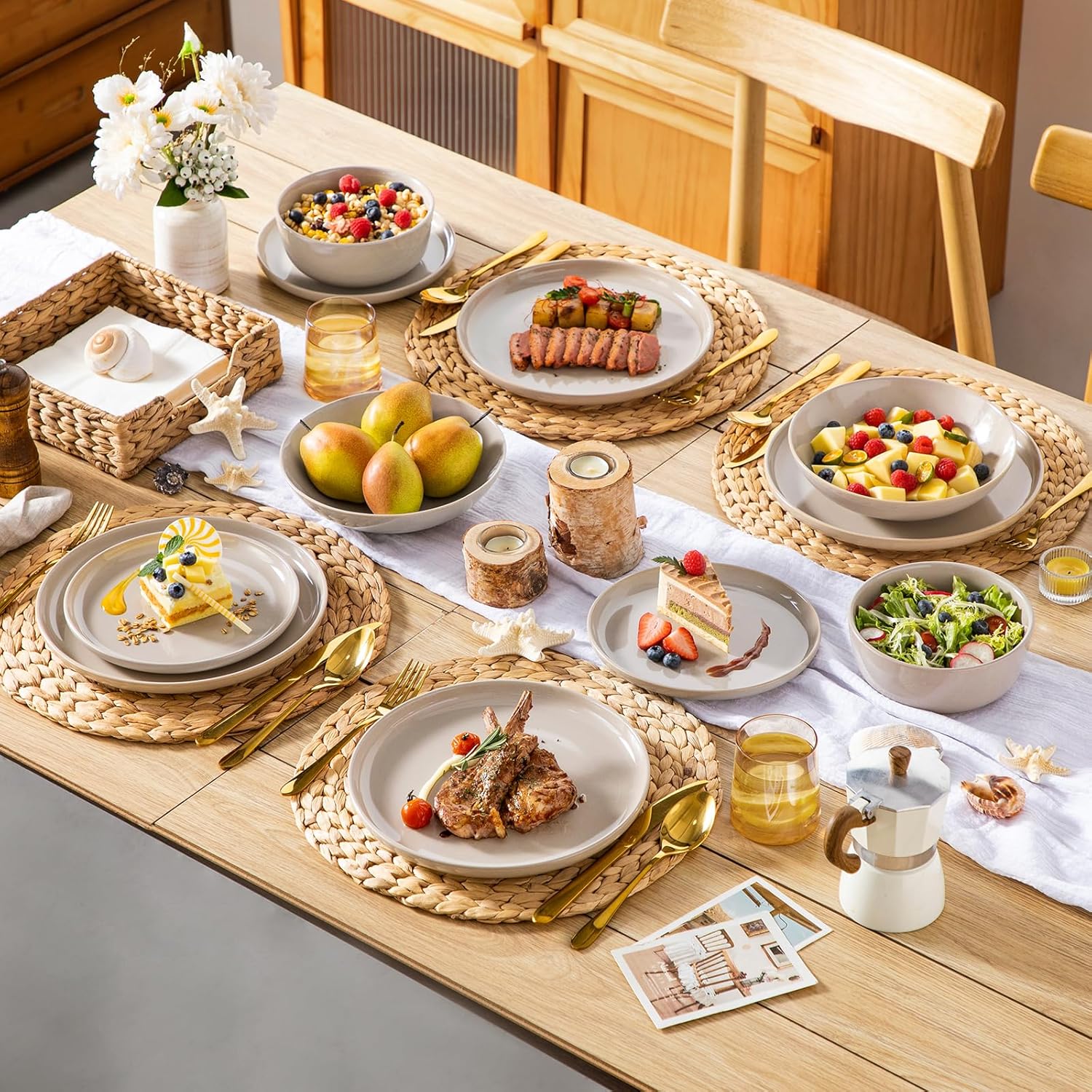 vancasso PLAYA Tafelservies voor 6 personen, 18-delig, modern, aardewerk serviesset, bevat kom, dessertborden en platte borden, vaatwasmachinebestendig, blauw Compleet assortiment servies: de moderne vancasso PLAYA serviesset voor 6 personen omvat 6 komme