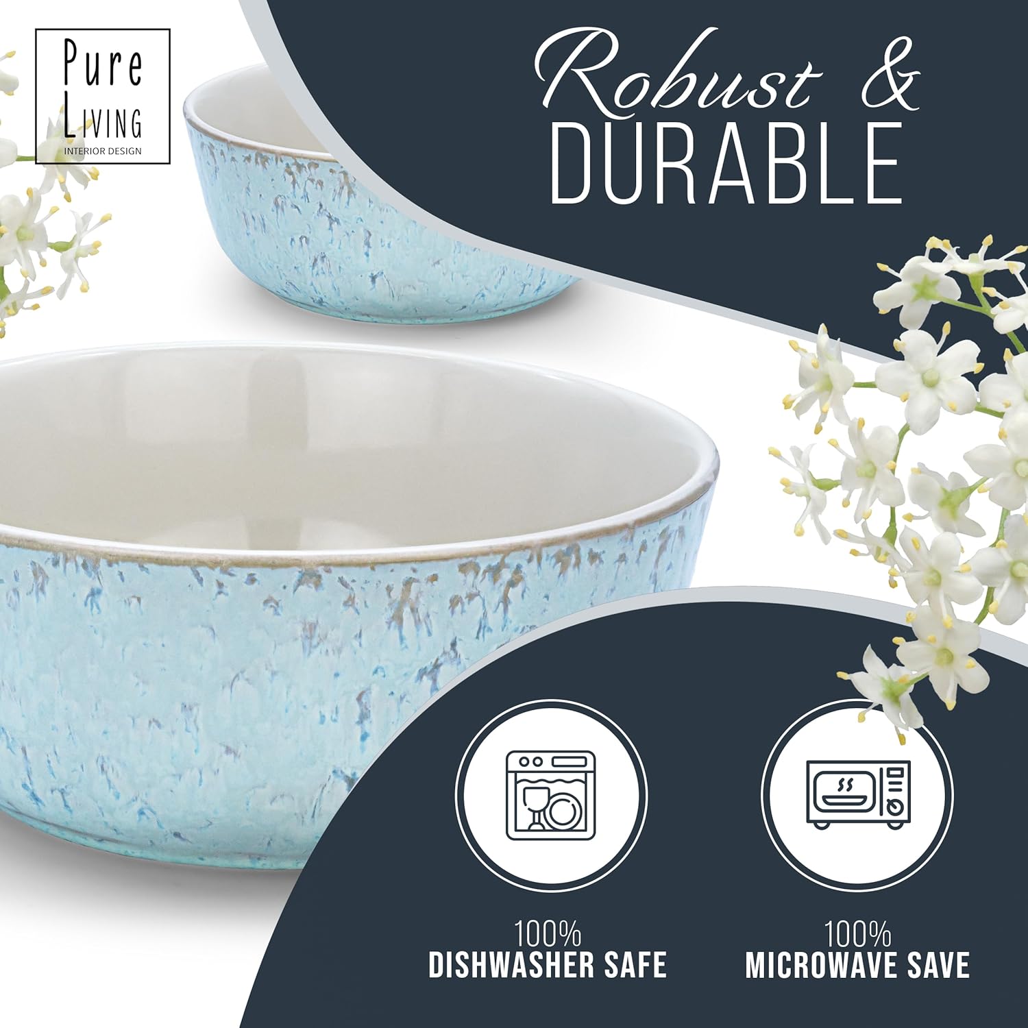 Aardewerk Servies Set Ibiza 36-delig - Vaatwasser-, Magnetron- en Krasbestendig Servies - Moderne Kommen en Borden Set voor 12 Personen - Tafelservice Pure Living in Licht Beige-blauw Deze 36-delige beige-blauwe servies set voor 12 personen combineert ele