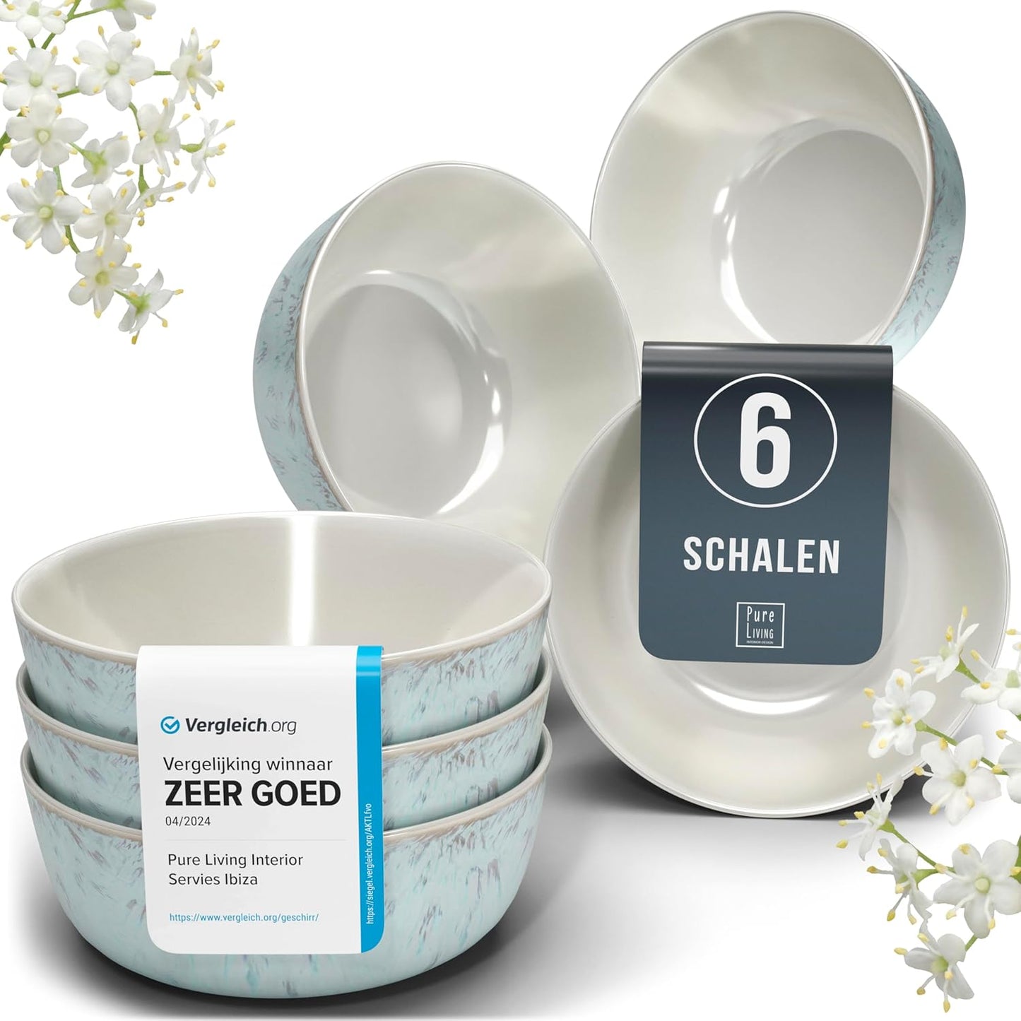 Aardewerk Servies Set Ibiza 36-delig - Vaatwasser-, Magnetron- en Krasbestendig Servies - Moderne Kommen en Borden Set voor 12 Personen - Tafelservice Pure Living in Licht Beige-blauw Deze 36-delige beige-blauwe servies set voor 12 personen combineert ele