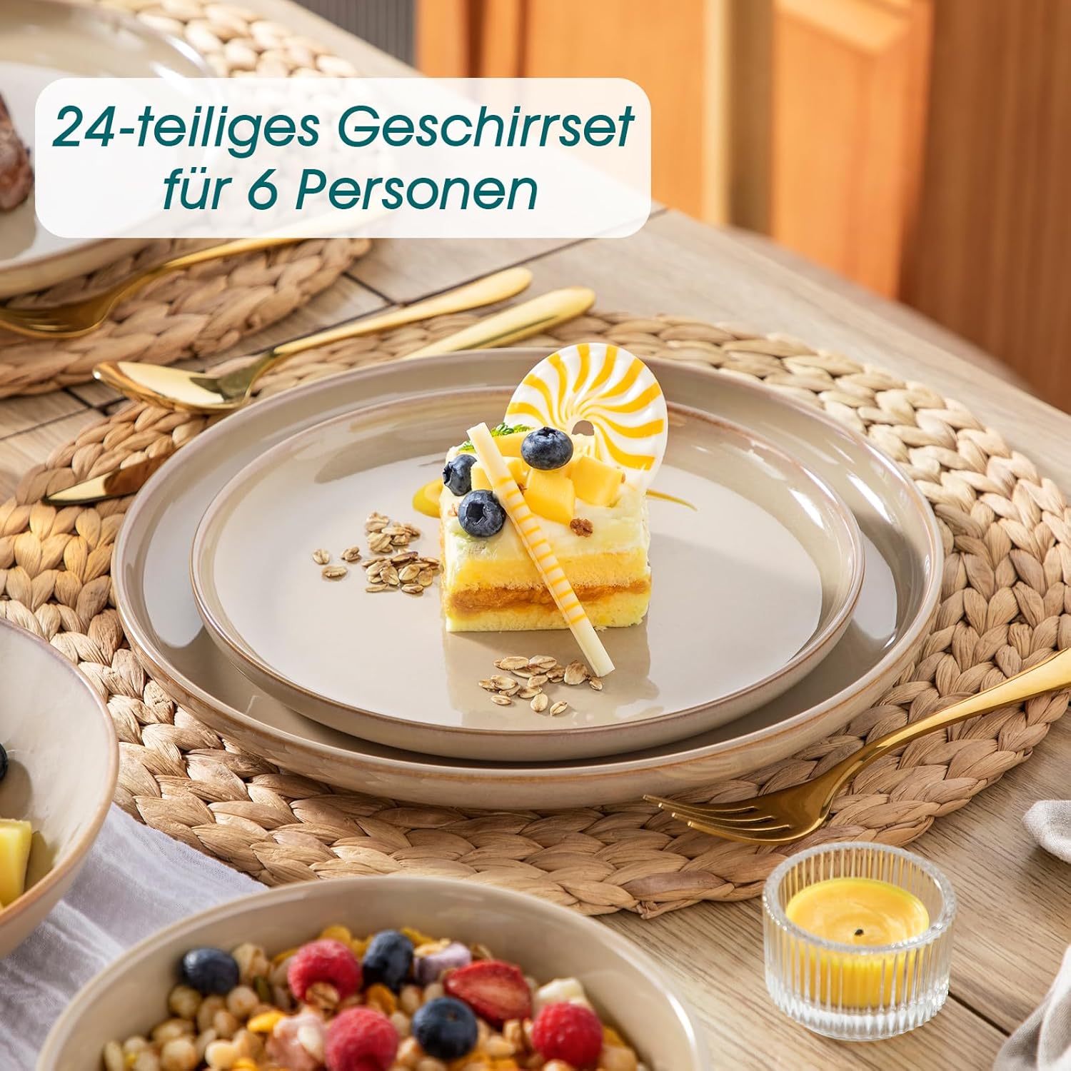 vancasso PLAYA Tafelservies voor 6 personen, 18-delig, modern, aardewerk serviesset, bevat kom, dessertborden en platte borden, vaatwasmachinebestendig, blauw Compleet assortiment servies: de moderne vancasso PLAYA serviesset voor 6 personen omvat 6 komme
