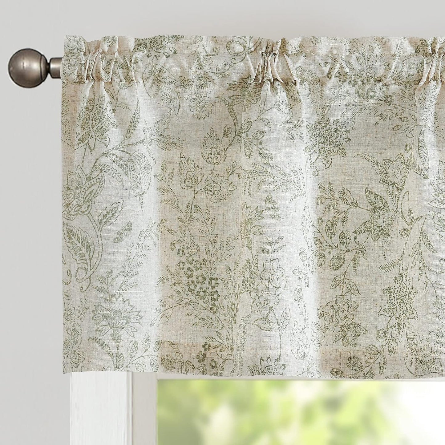 TOPICK Bloemen Keuken Gordijnen 61 cm Drop Linnen Doorschijnend Korte Cafe Botanische Print Kleine Raam Rod Pocket voor Wasruimte Badkamer 2 Panelen Verbena Grijs Verpakking: je ontvangt 2 gordijnen van 85% polyester+15% linnen. De afmetingen per stuk zij