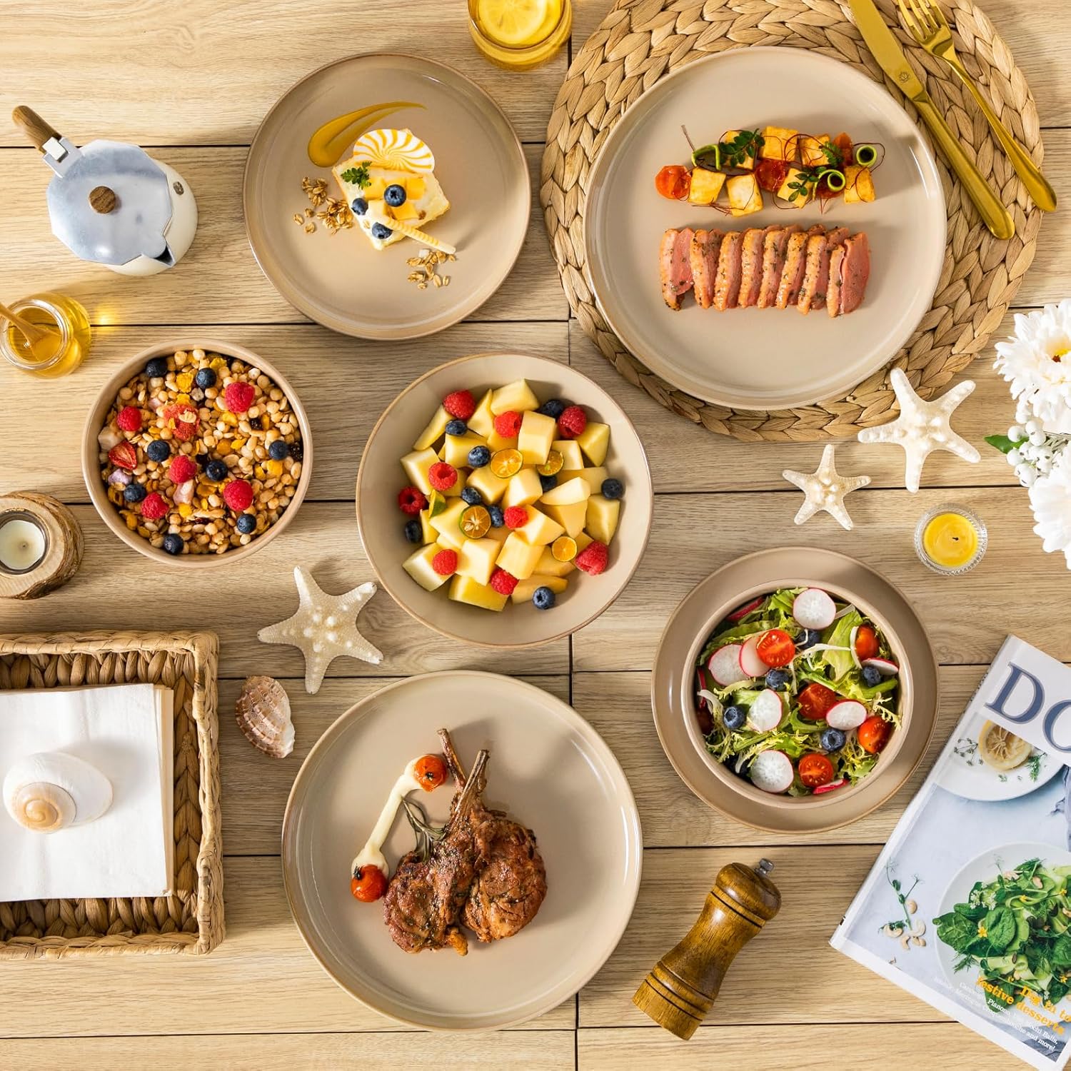 vancasso PLAYA Tafelservies voor 6 personen, 18-delig, modern, aardewerk serviesset, bevat kom, dessertborden en platte borden, vaatwasmachinebestendig, blauw Compleet assortiment servies: de moderne vancasso PLAYA serviesset voor 6 personen omvat 6 komme