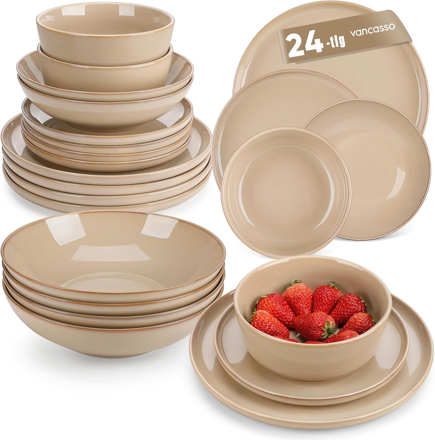 vancasso PLAYA Tafelservies voor 6 personen, 18-delig, modern, aardewerk serviesset, bevat kom, dessertborden en platte borden, vaatwasmachinebestendig, blauw Compleet assortiment servies: de moderne vancasso PLAYA serviesset voor 6 personen omvat 6 komme
