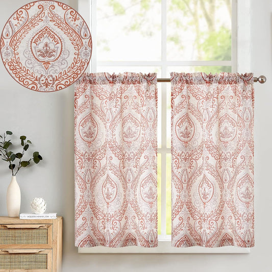TOPICK Bloemen Keuken Gordijnen 61 cm Drop Linnen Doorschijnend Korte Cafe Botanische Print Kleine Raam Rod Pocket voor Wasruimte Badkamer 2 Panelen Verbena Grijs Verpakking: je ontvangt 2 gordijnen van 85% polyester+15% linnen. De afmetingen per stuk zij