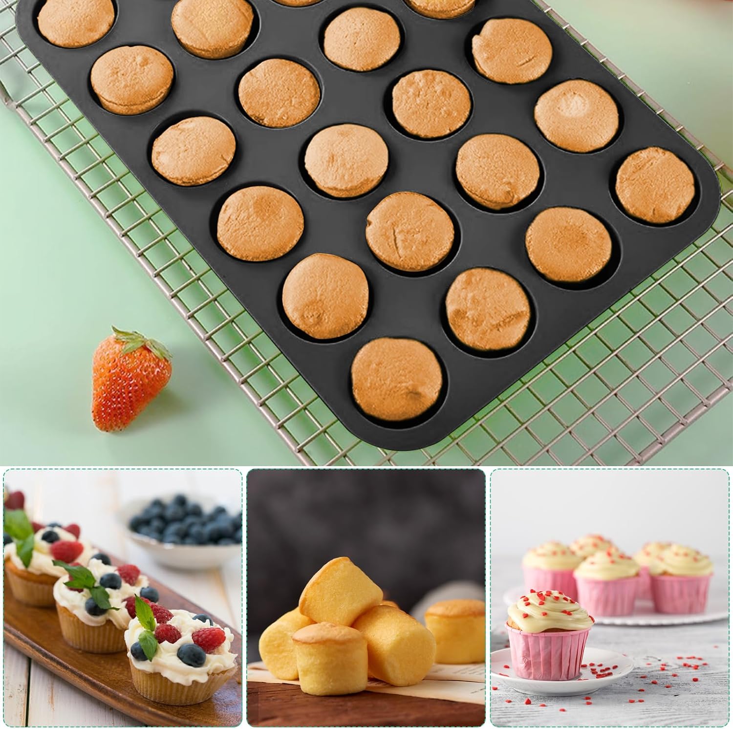 2 stuks mini muffinvorm siliconen, muffinvorm muffinvormpjes muffin bakvorm muffin bakvorm muffin muffin bakvorm 33 × 22 × 2,5 cm anti-aanbaklaag Geniet van heerlijke muffins, cupcakes en brownies met de Fousenuk siliconen vormen die speciaal zijn ontwikk
