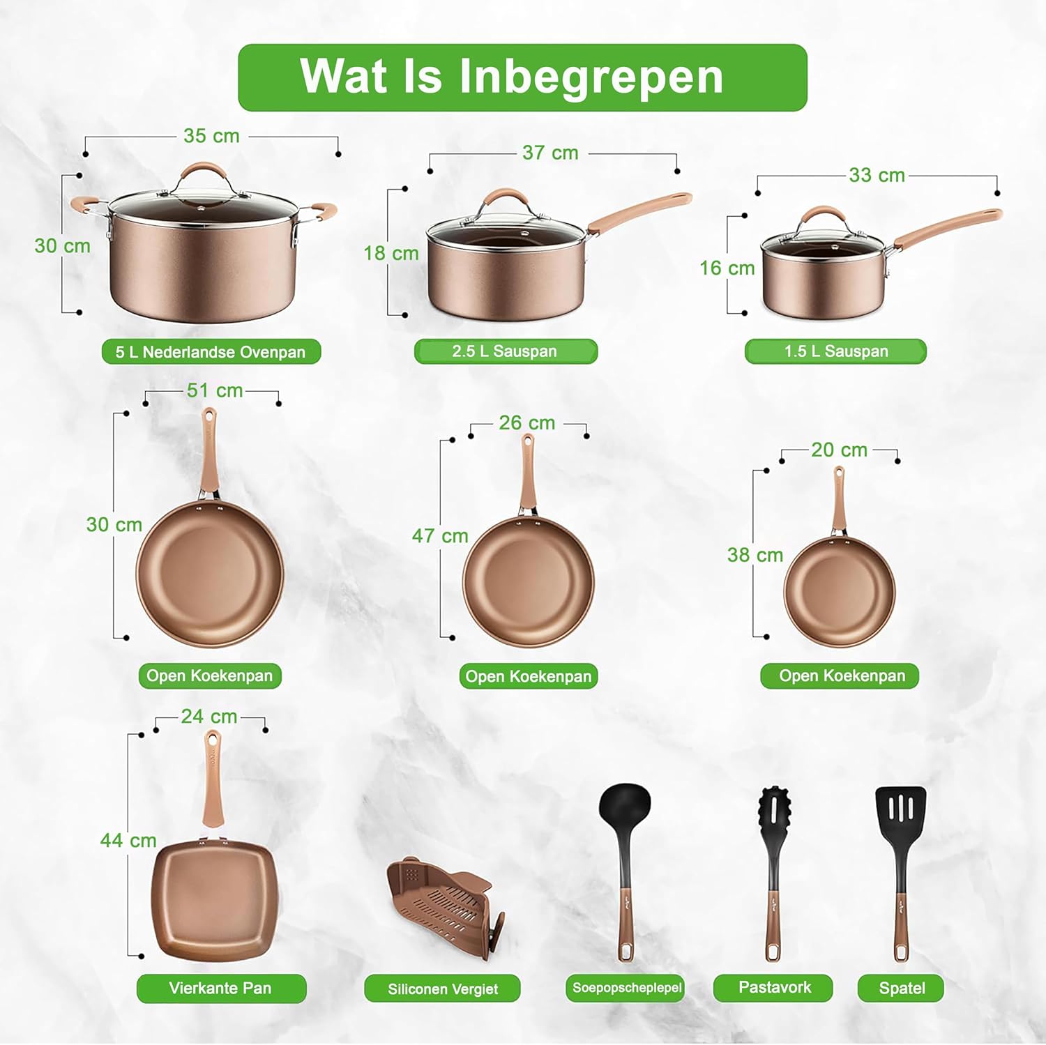 NutriChef Pannenset 14-delige Antiaanbak Kookset- Kookpannenset Over dit item 14-DELIGE SET: NutriChef biedt een 14-delige antiaanbak kookset, inclusief een sauspan van 1,4 liter en 2,4 liter met deksels, een braadpan van 4,7 liter met deksel, een grote k