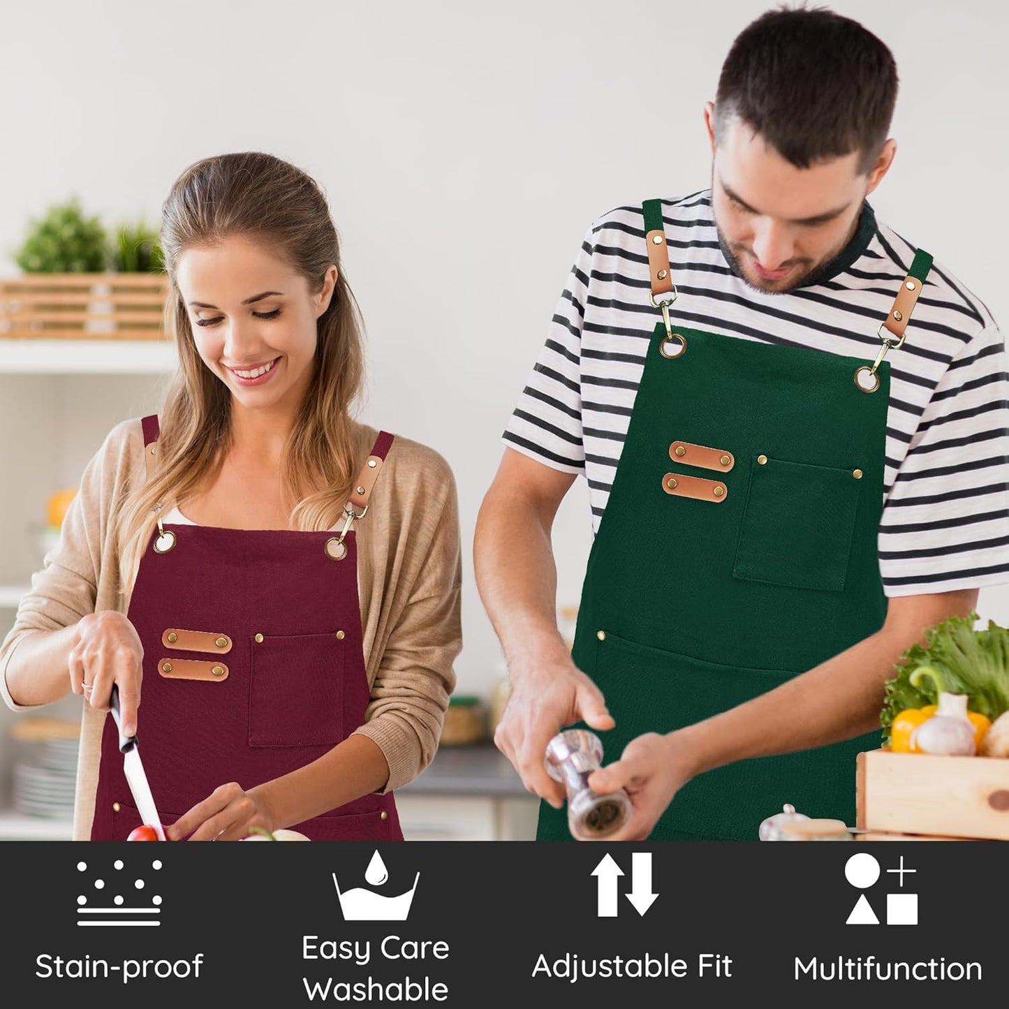Canvasschorten, Werkschorten voor Mannen en Vrouwen, Chef-kokschorten met Verstelbare Riem en 3 Zakken, Schort voor Servers, Keuken, Koken, Bakken, Kunstenaar, Schilderen, Gekruiste Productgegevens Onderhoudsvoorschriften Machinewas Type sluiting Trekkoor